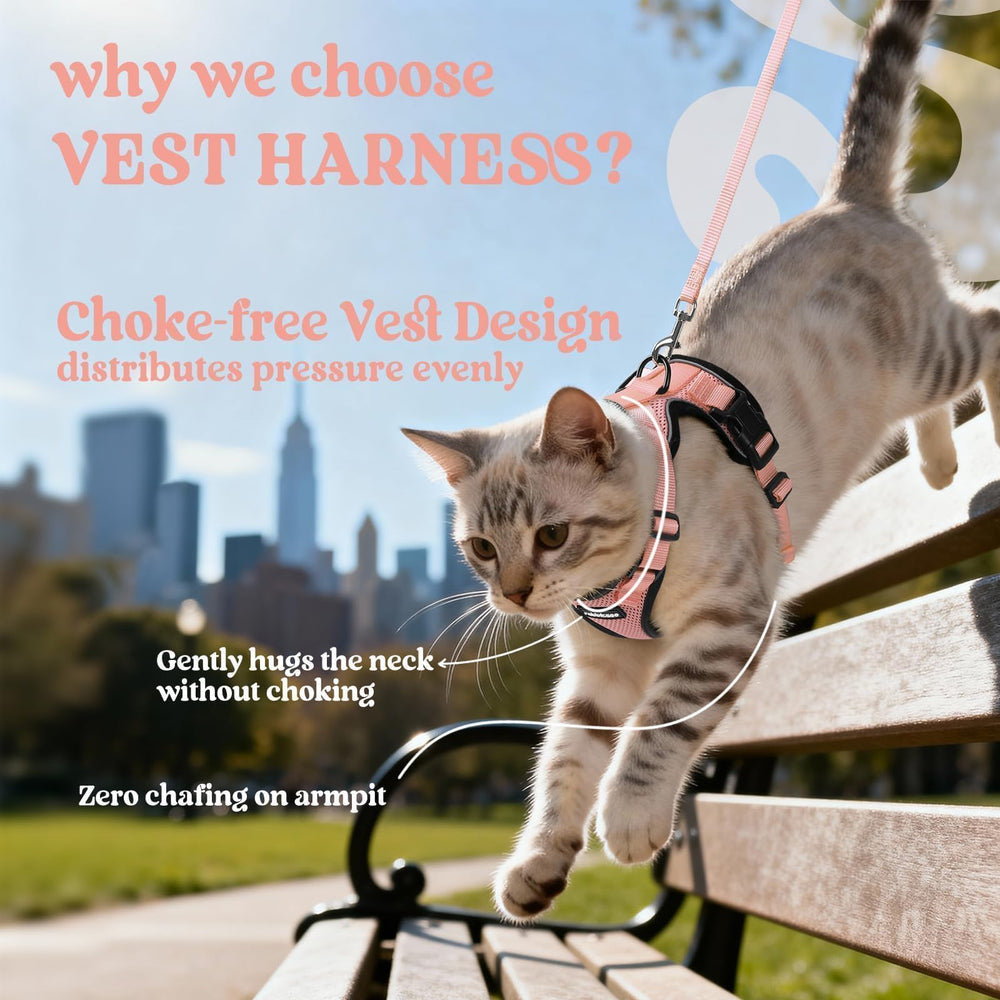 rabbitgoo Cat Harness close-up highlighting its breathable air-mesh fabric.