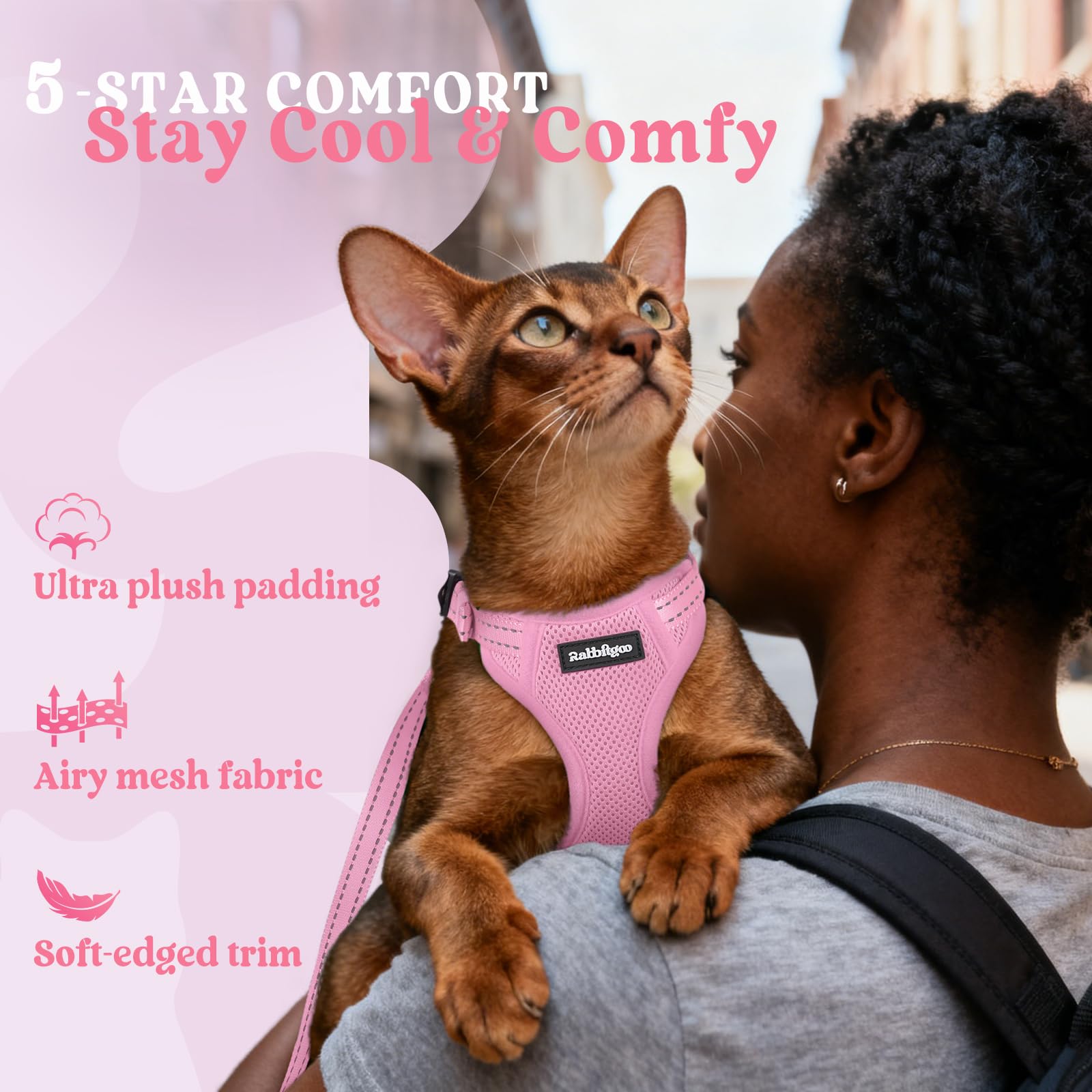 rabbitgoo Cat Harness back D-ring shown at the leash attachment point.