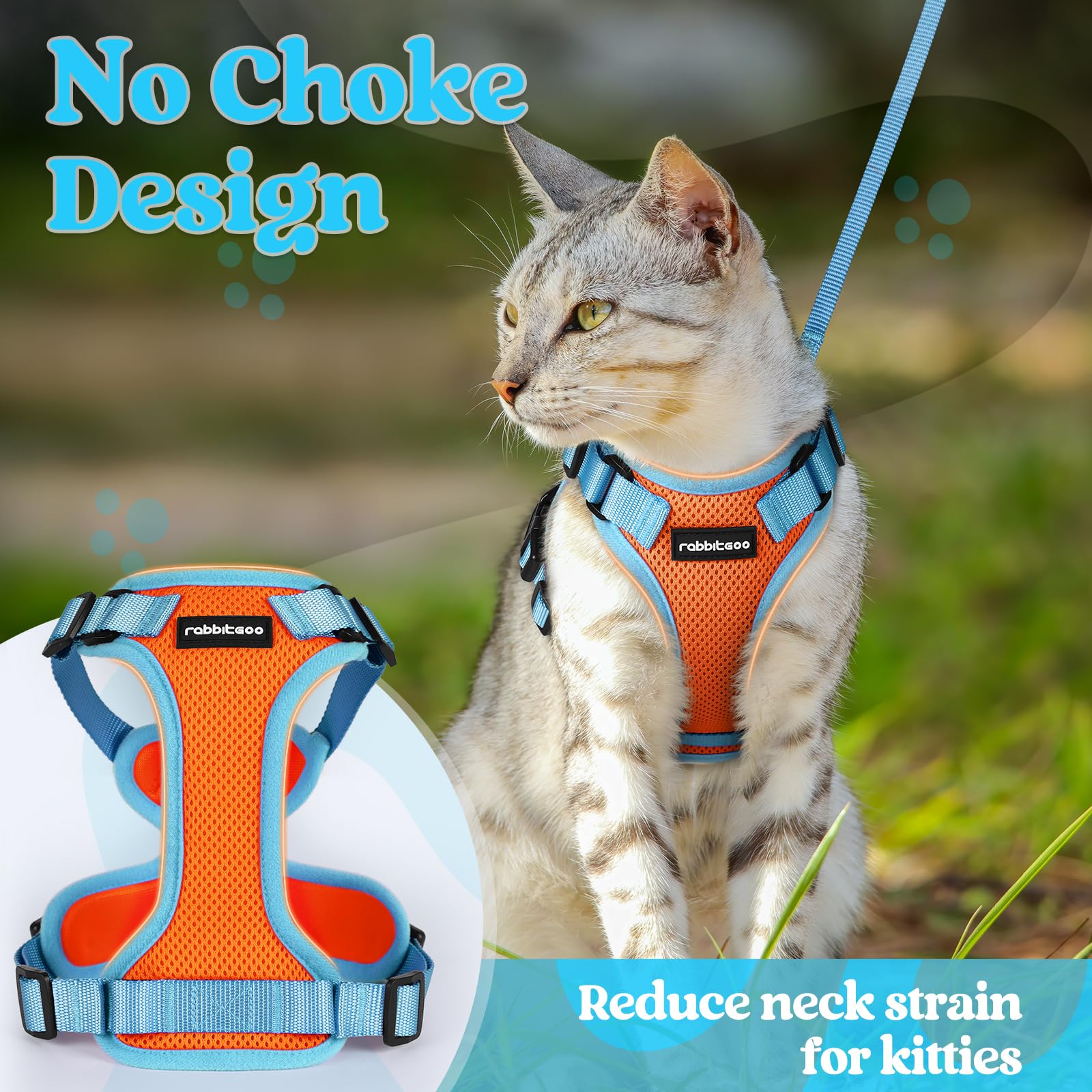 rabbitgoo Cat Harness and Leash Set back view showing the leash attachment D-ring.