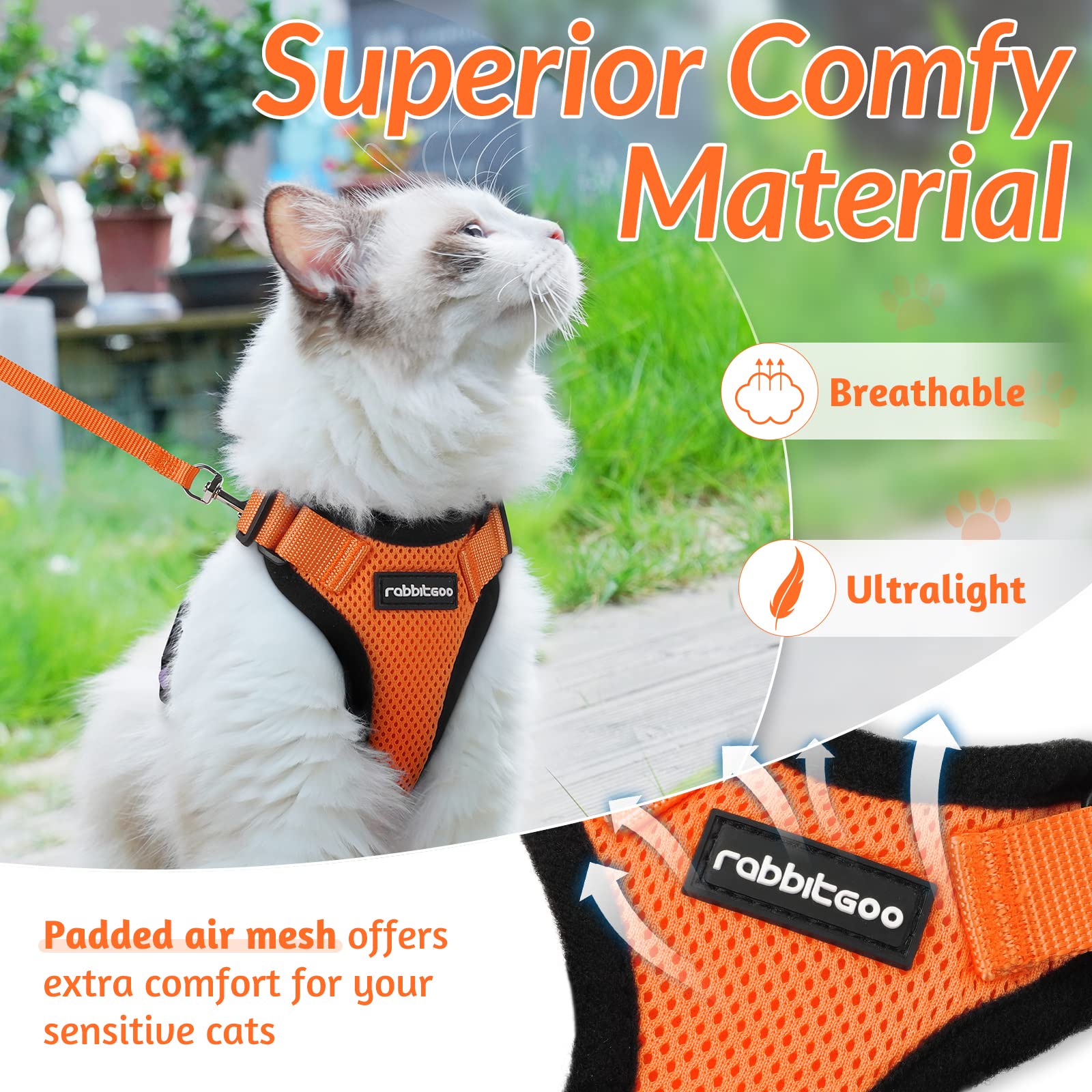 rabbitgoo Cat Harness and Leash Set shown worn as an orange cat vest.