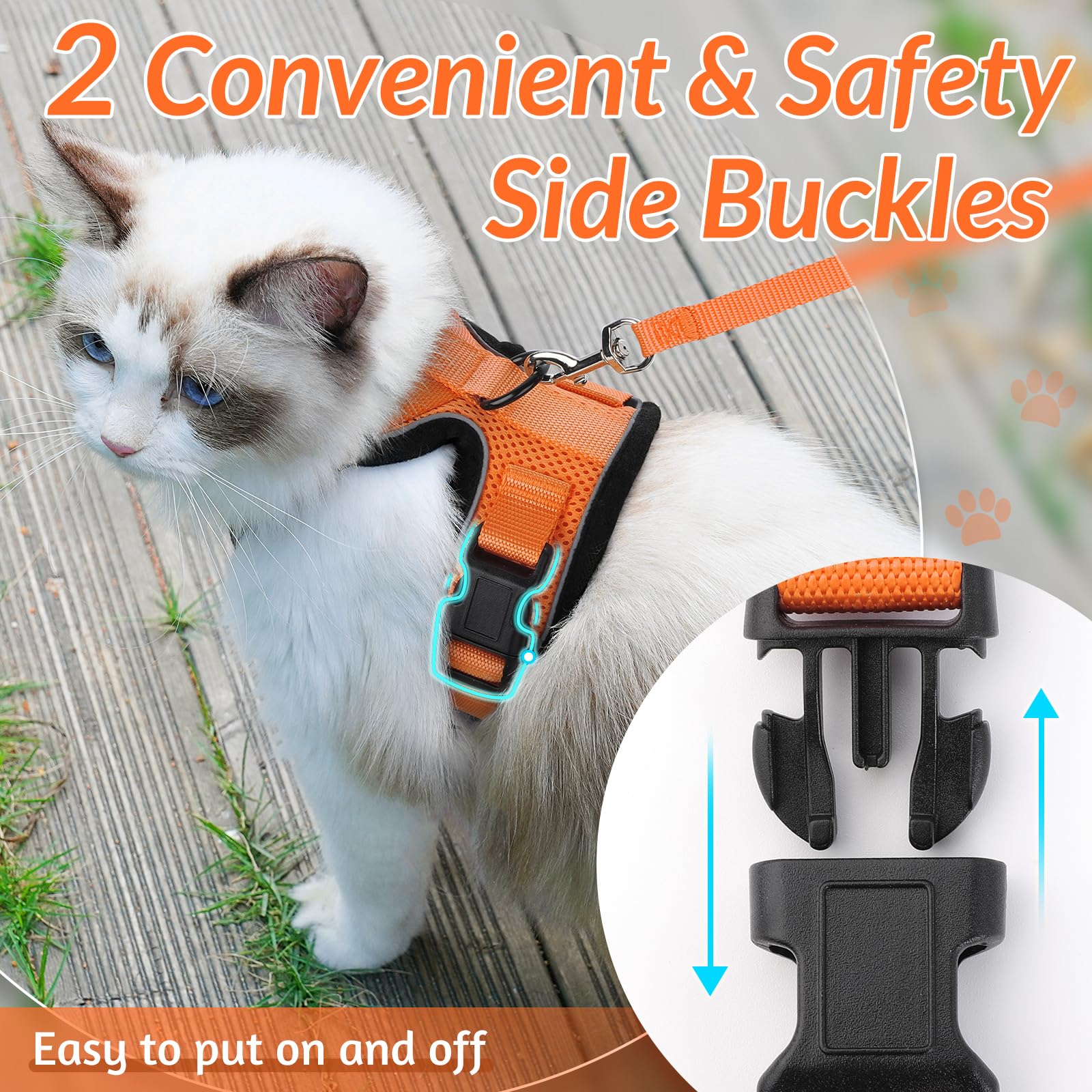rabbitgoo Cat Harness and Leash Set with a close view of the dual buckles.