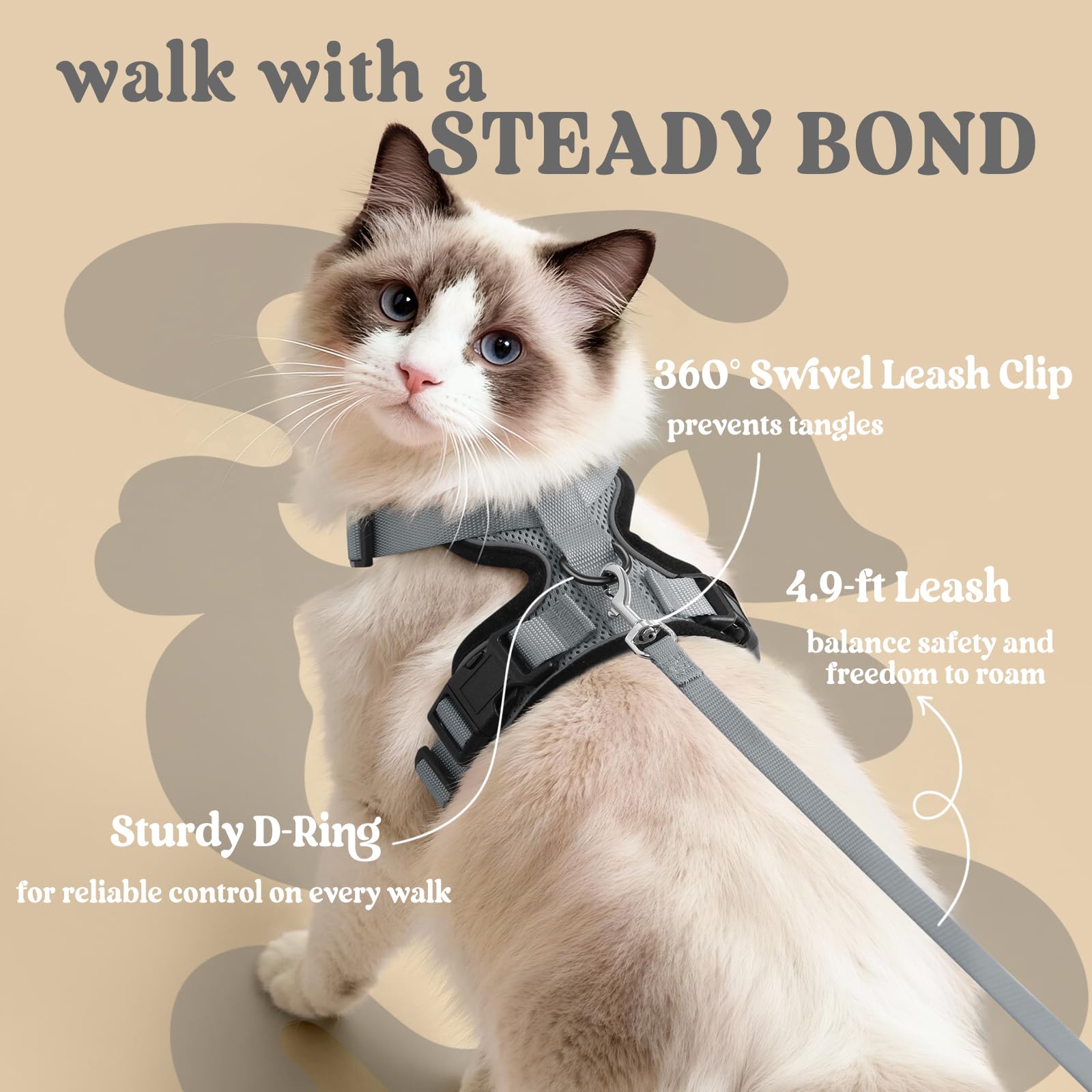 rabbitgoo cat harness close-up showing its two quick-release buckles.