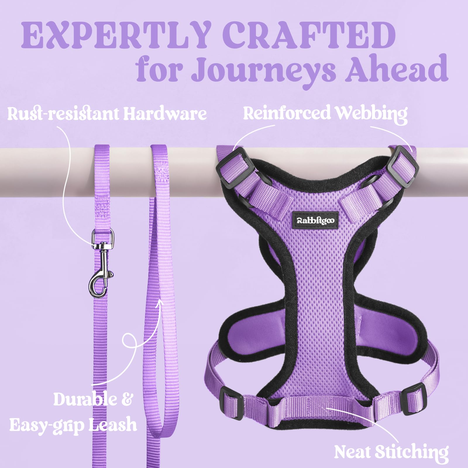 rabbitgoo Cat Harness and Leash Set showing its dual quick-snap buckles.