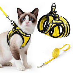 Front view of the bright yellow rabbitgoo Cat Harness and Leash Set.