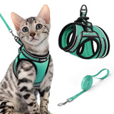 rabbitgoo Cat Harness and Leash Set shown from the front in green.