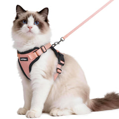 rabbitgoo Cat Harness and Leash Set shown from the front in light salmon pink.