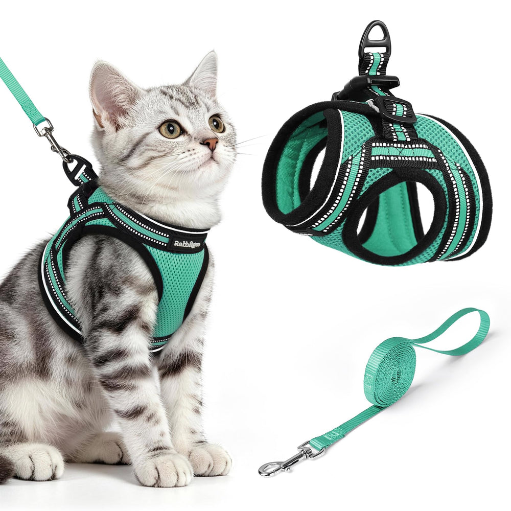 Front view of the green rabbitgoo cat harness vest.