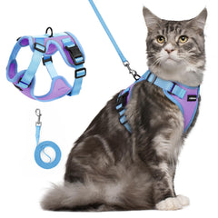 rabbitgoo Cat Harness and Leash Set shown from the front in Purple & Blue.