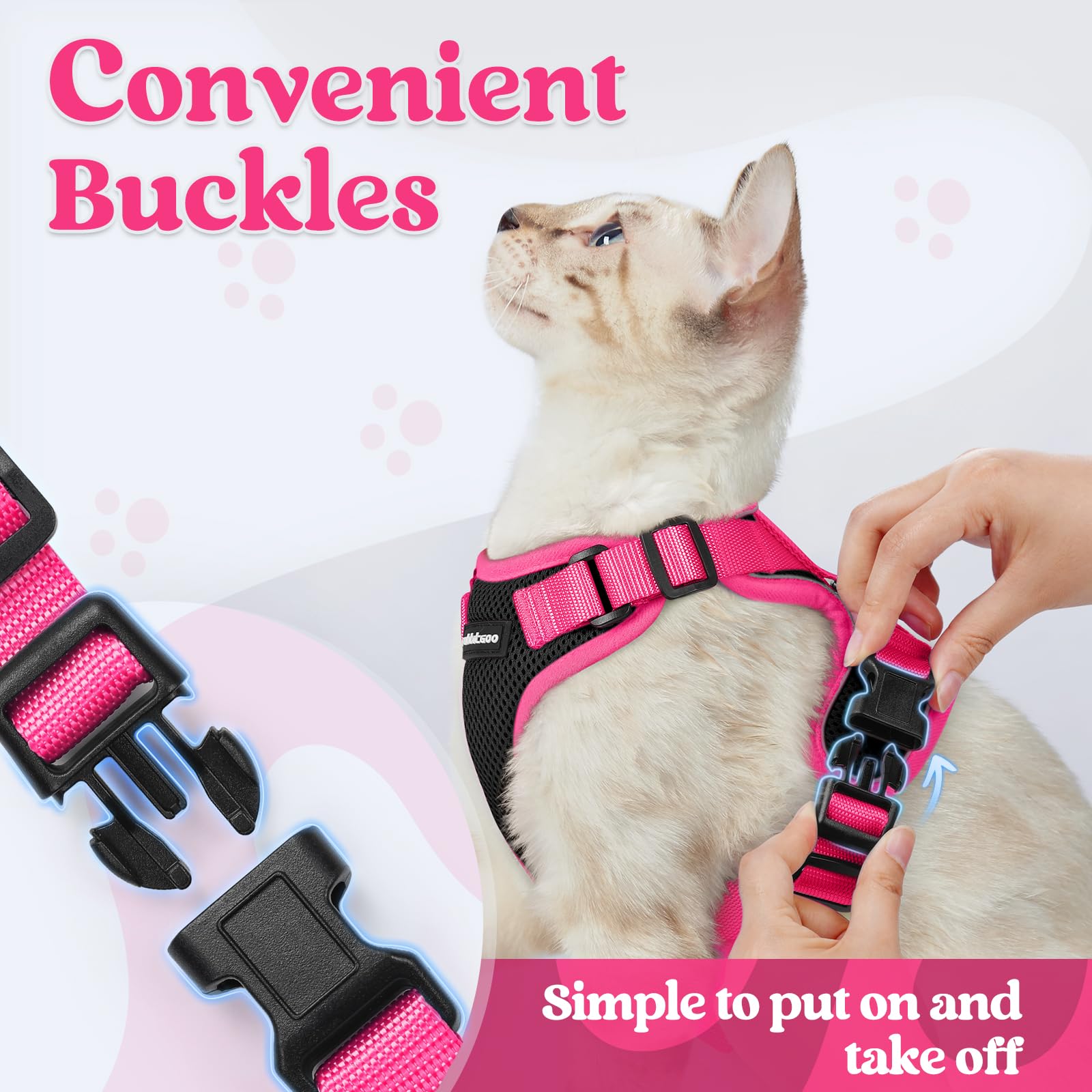 rabbitgoo Cat Harness and Leash Set showing the back D-ring for leash attachment.