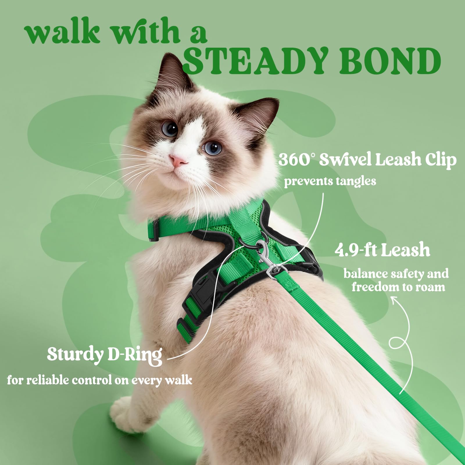 rabbitgoo Cat Harness and Leash Set with a close view of the quick-snap buckles.
