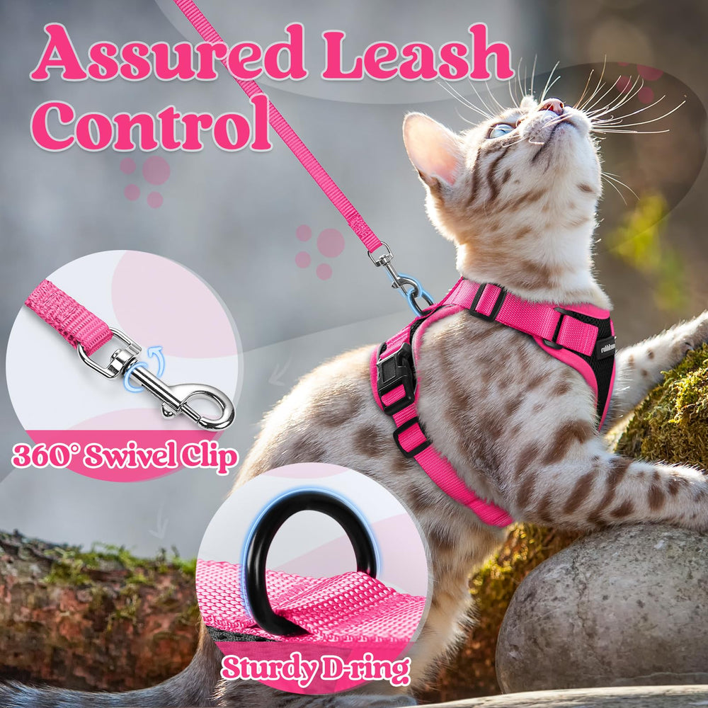 rabbitgoo Cat Harness and Leash Set showing a quick-release buckle close-up.