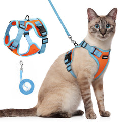 rabbitgoo Cat Harness and Leash Set shown from the front in Orange & Light Blue.