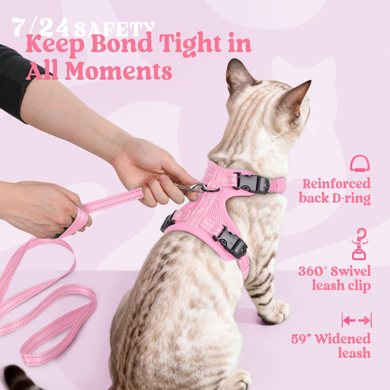 rabbitgoo Cat Harness breathable mesh and plush inner padding shown in detail.