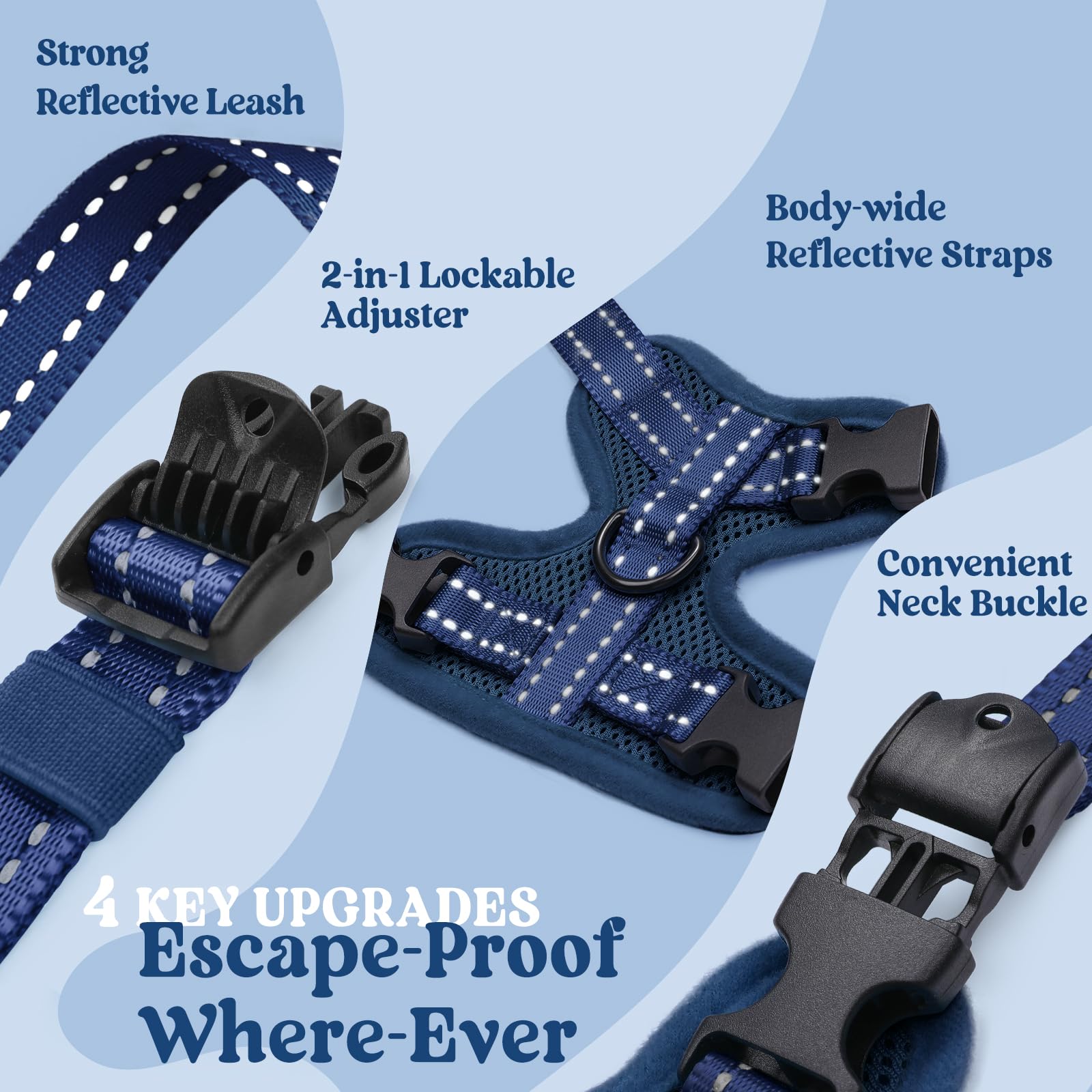 rabbitgoo Cat Harness and Leash Set showing reflective strips on both pieces.