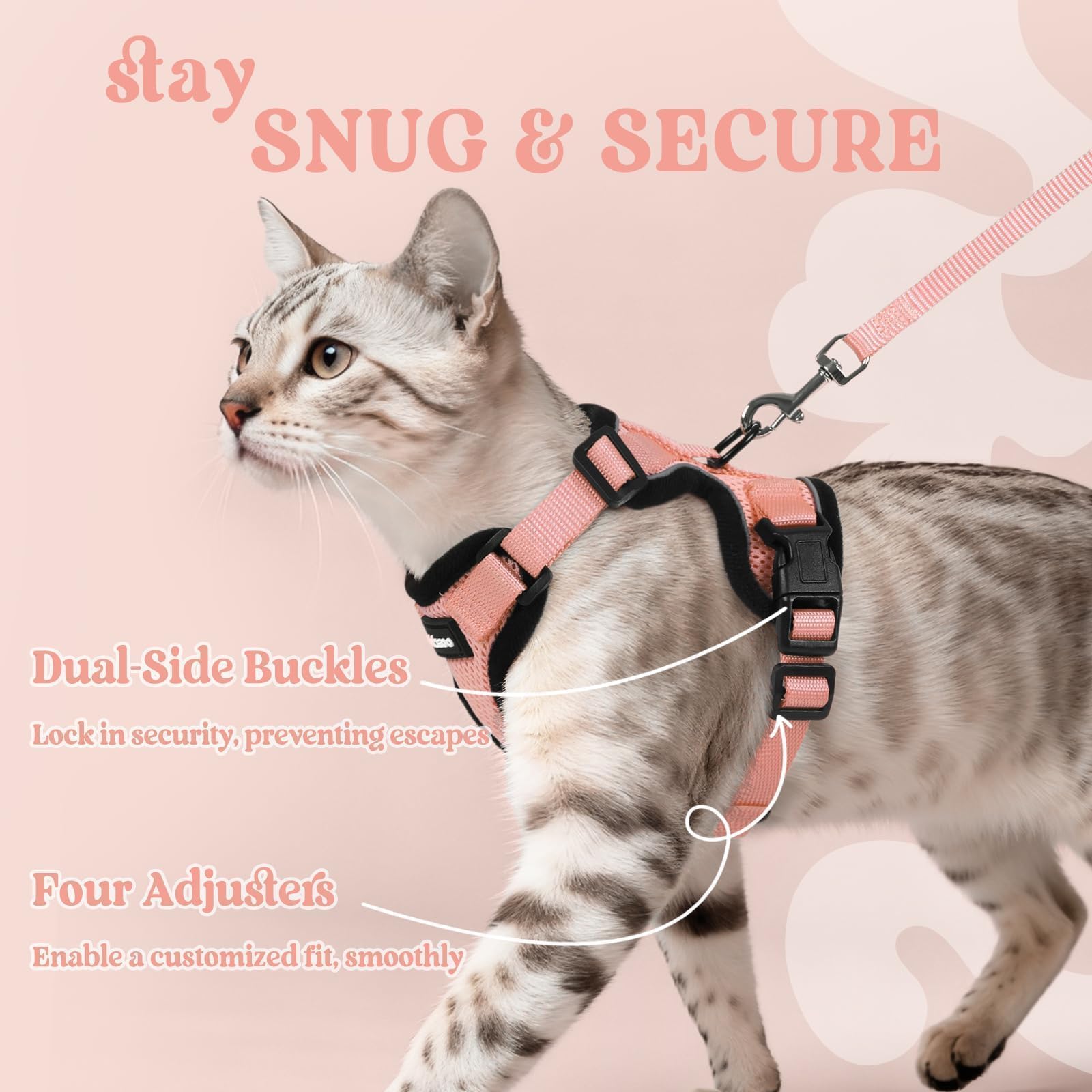 rabbitgoo Cat Harness detail showing the reflective strips.