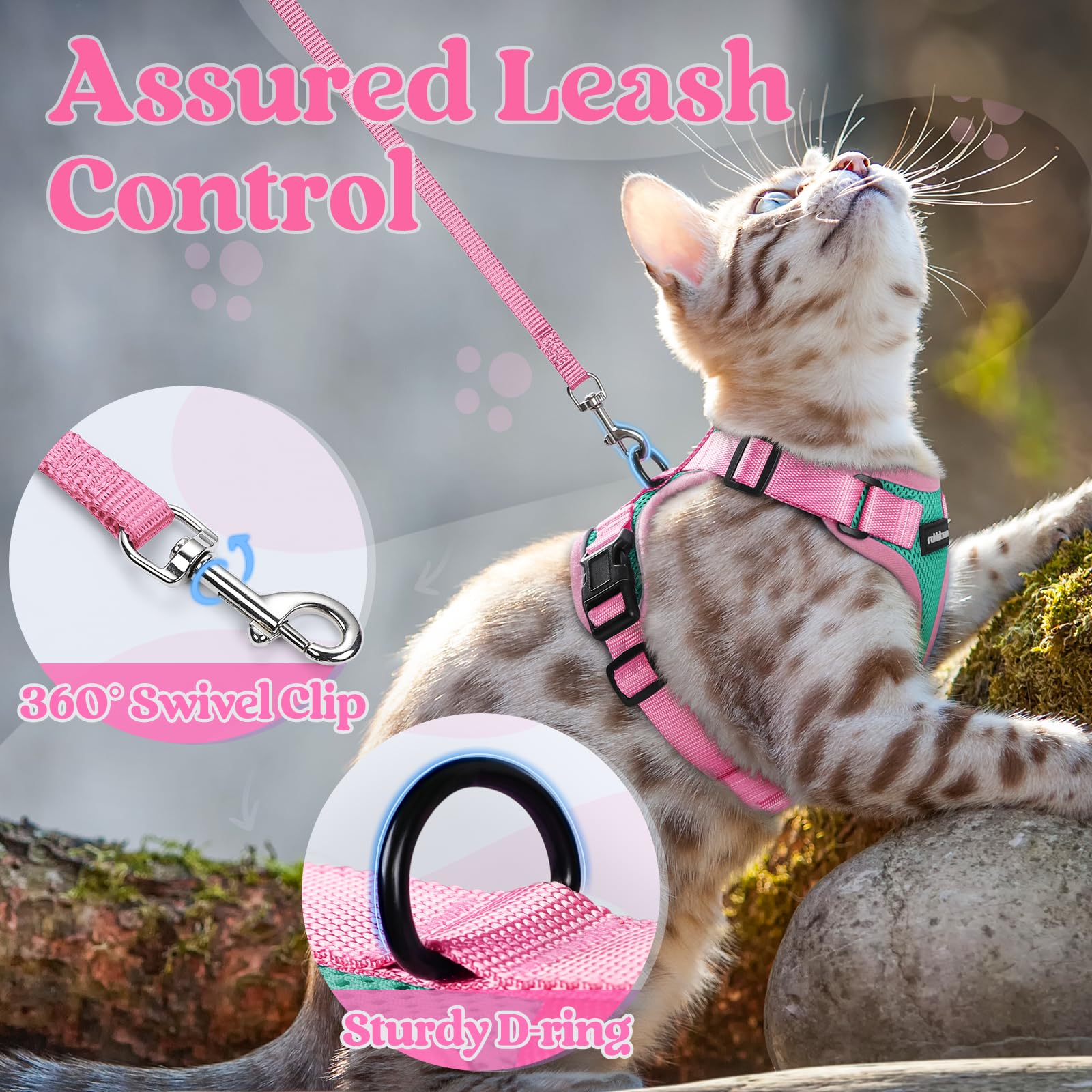 rabbitgoo Cat Harness detail showing the reflective strips.