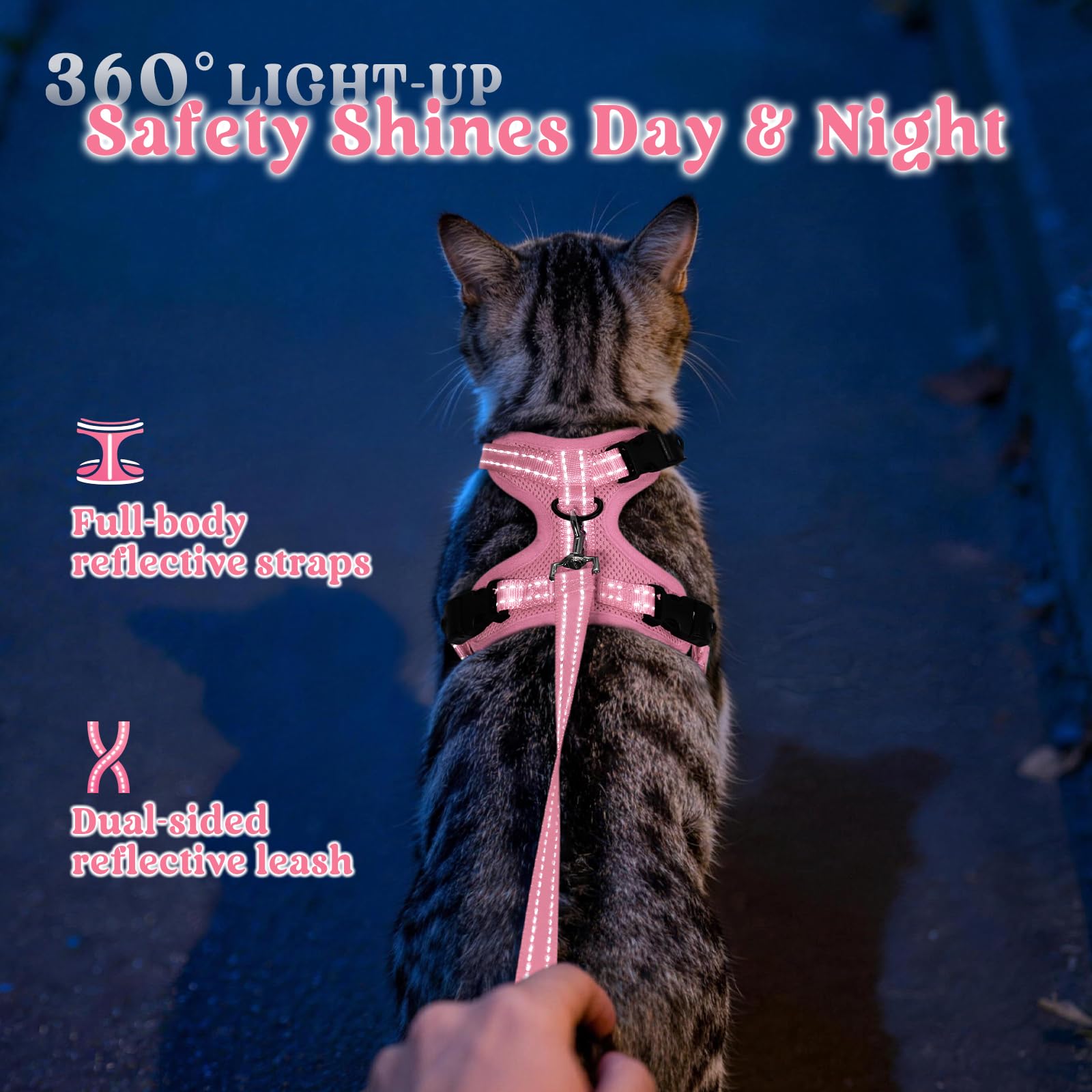 rabbitgoo Cat Harness and Leash reflective strips shown in close-up.