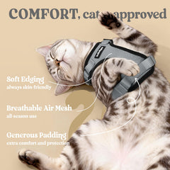 rabbitgoo cat harness detail showing reflective strips for low-light visibility.