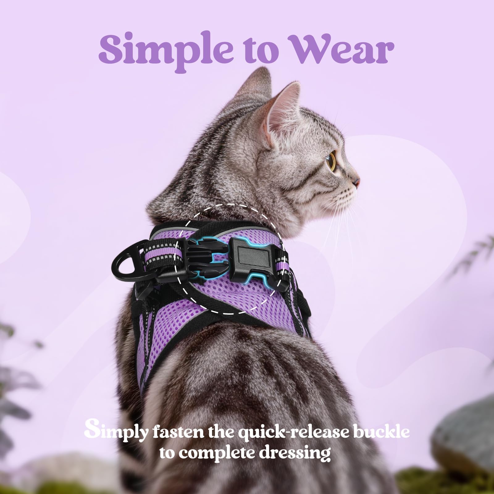 rabbitgoo cat harness detail showing the reflective strips.