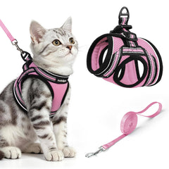 rabbitgoo cat harness set shown from the front in pink.