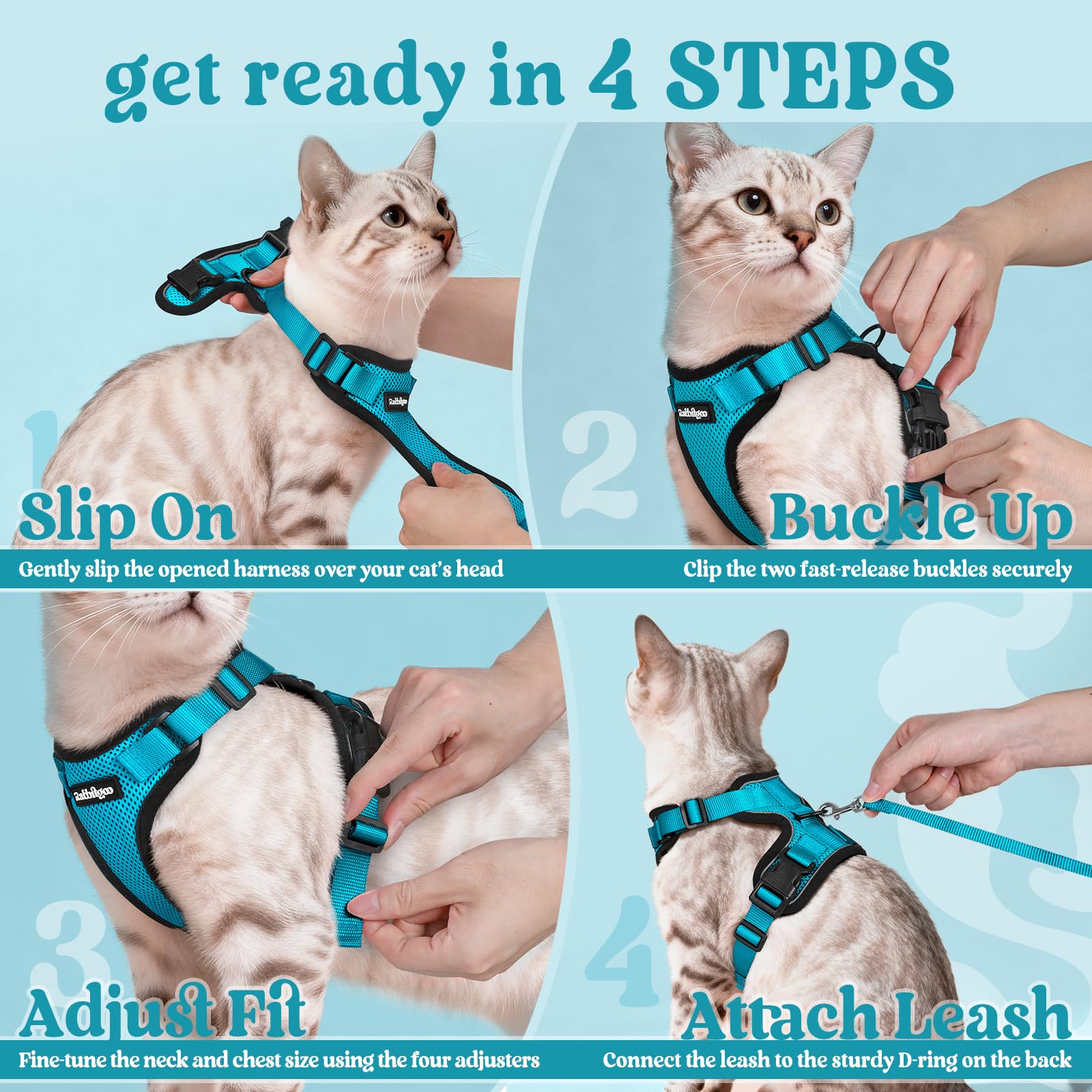 rabbitgoo cat harness and included leash shown together.