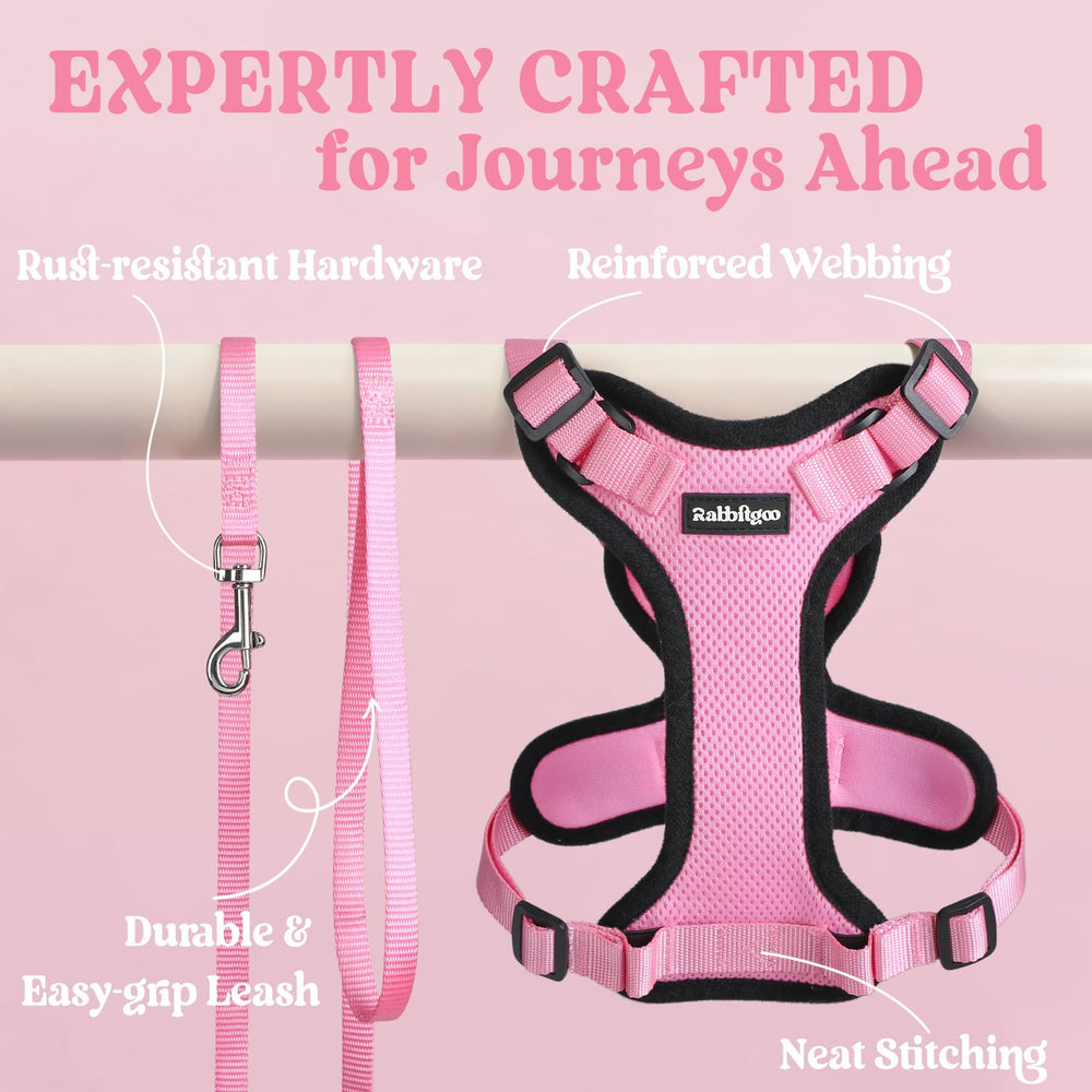 rabbitgoo cat harness sizing guide showing neck and chest fit ranges.