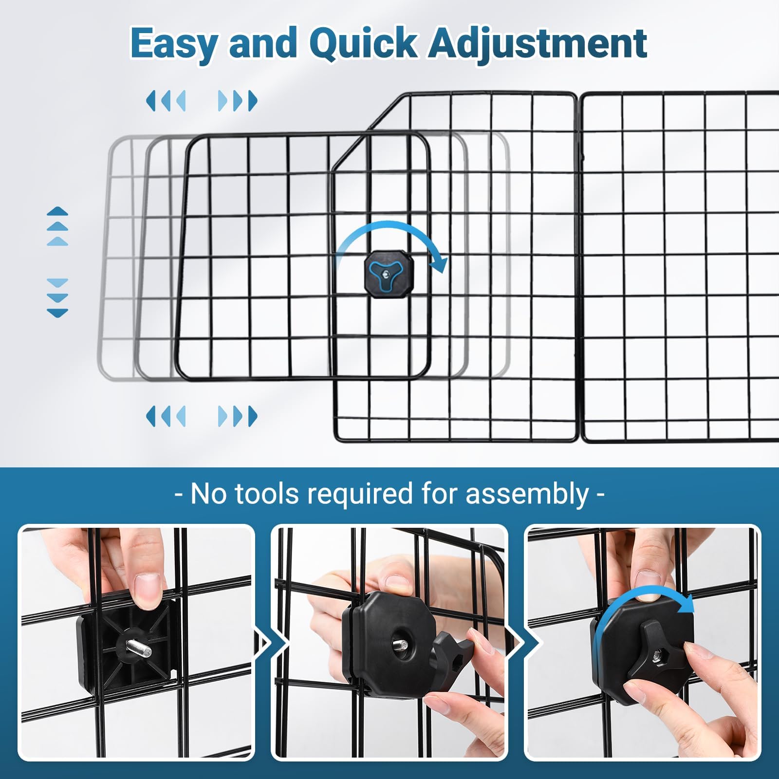 rabbitgoo Dog Car Barrier clips shown connecting a side panel to the main panel.