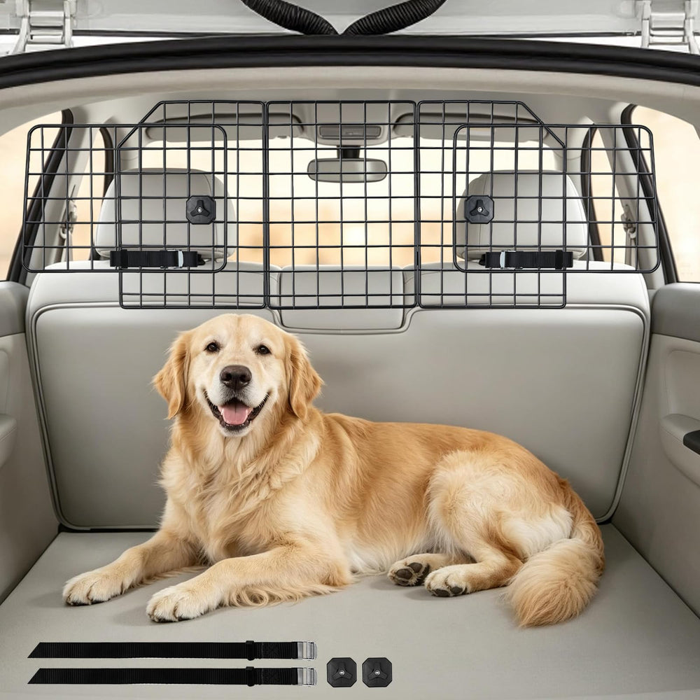 rabbitgoo Dog Car Barrier shown from the front with its main panel and side panels.