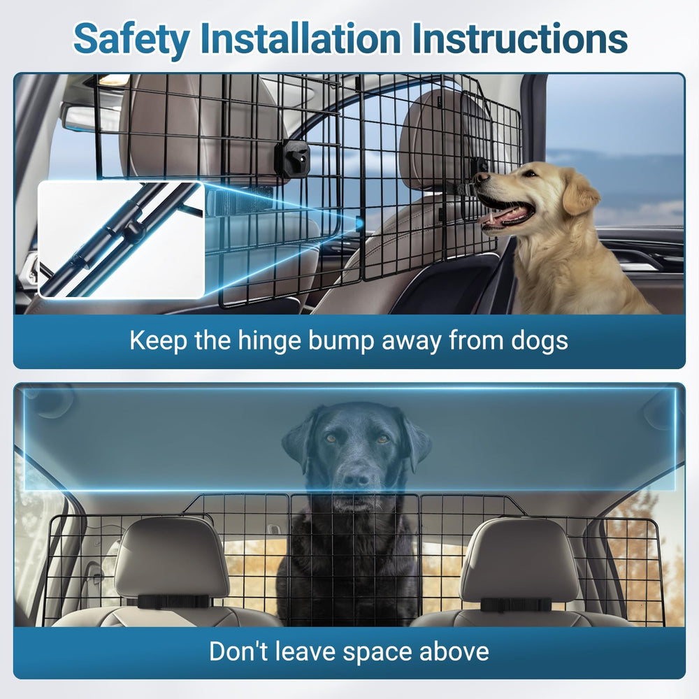 rabbitgoo Dog Car Barrier shown with the main panel and side panel dimensions.