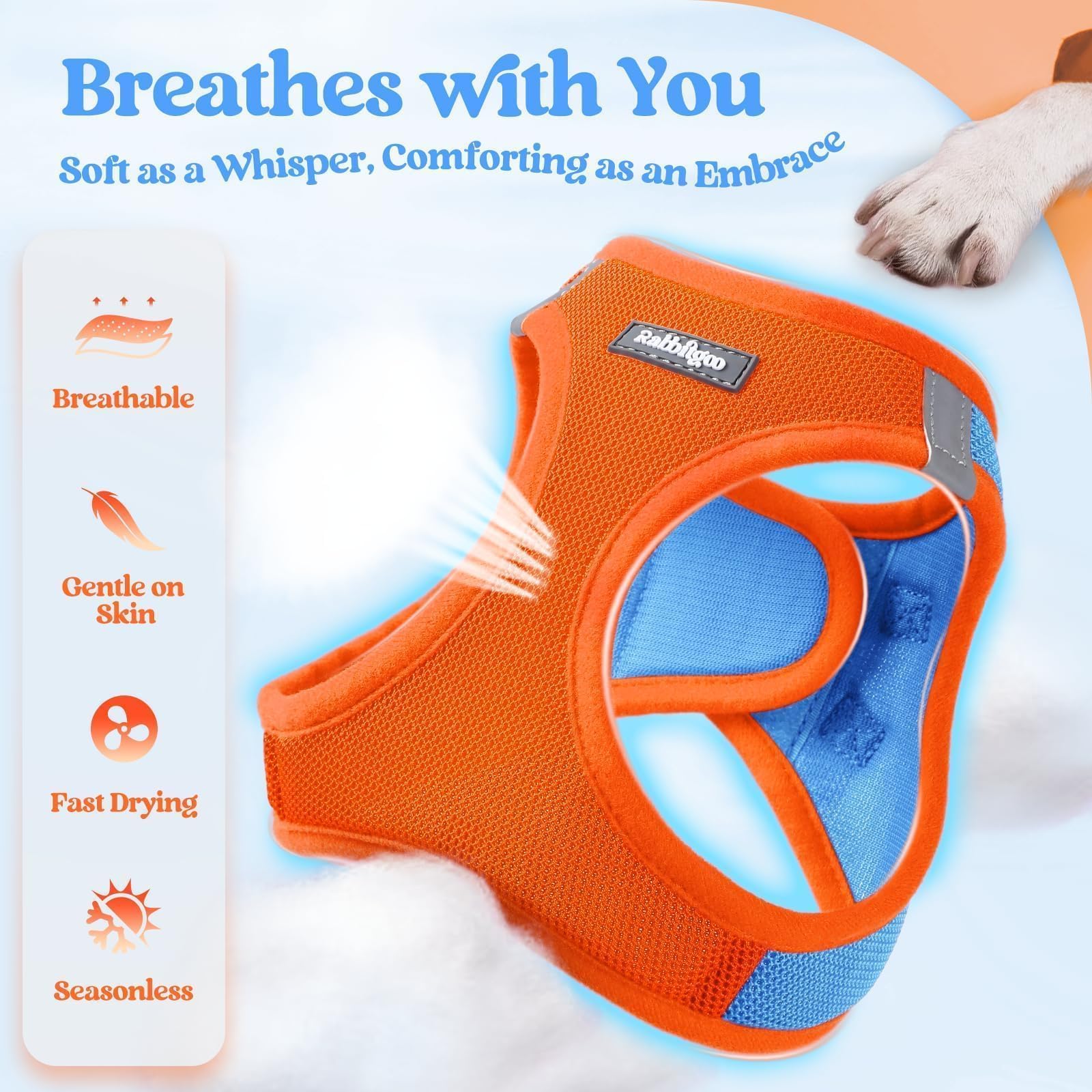 rabbitgoo dog harness showing its adjustable hook-and-loop fastening