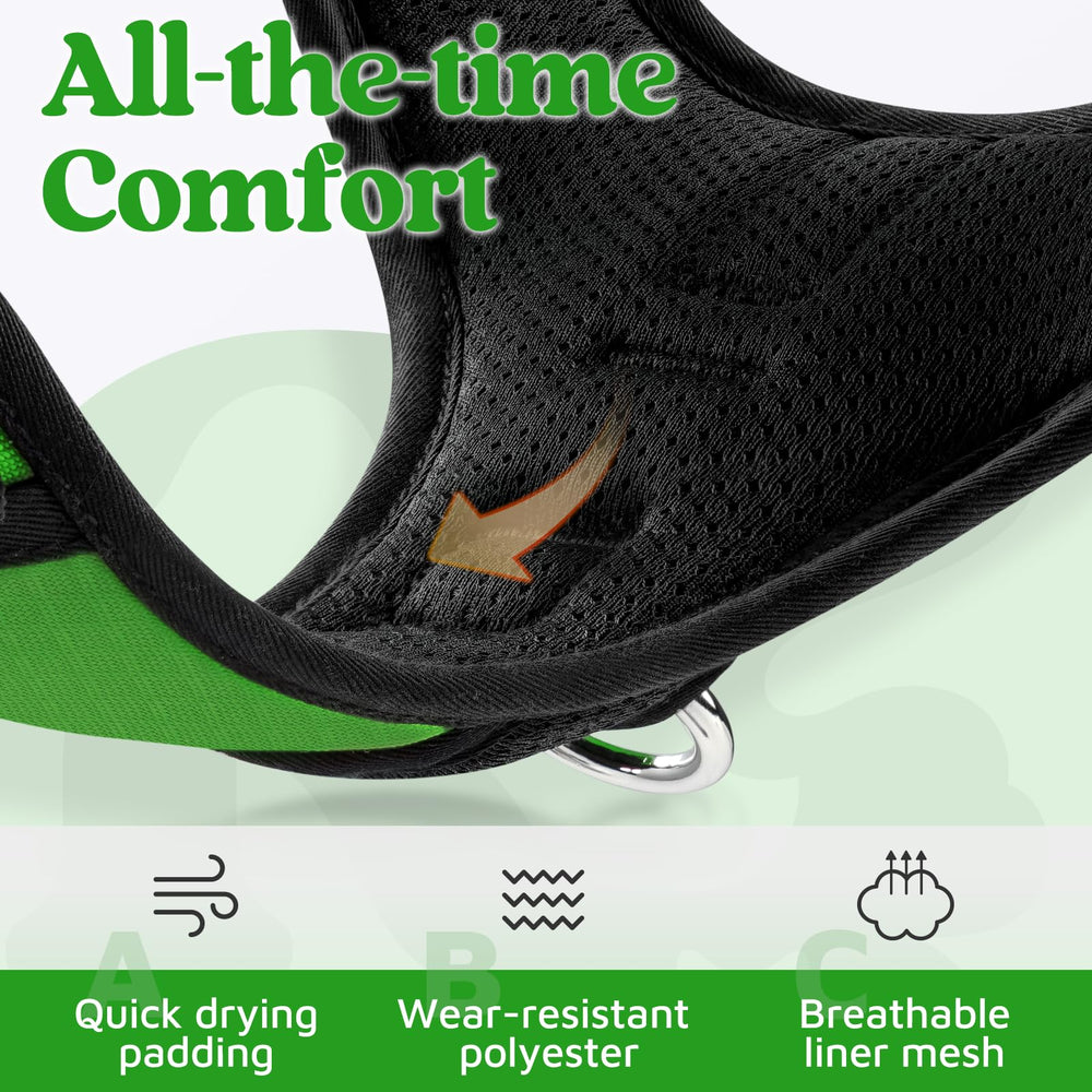 rabbitgoo dog harness adjustable sliders and flexible straps shown in detail.