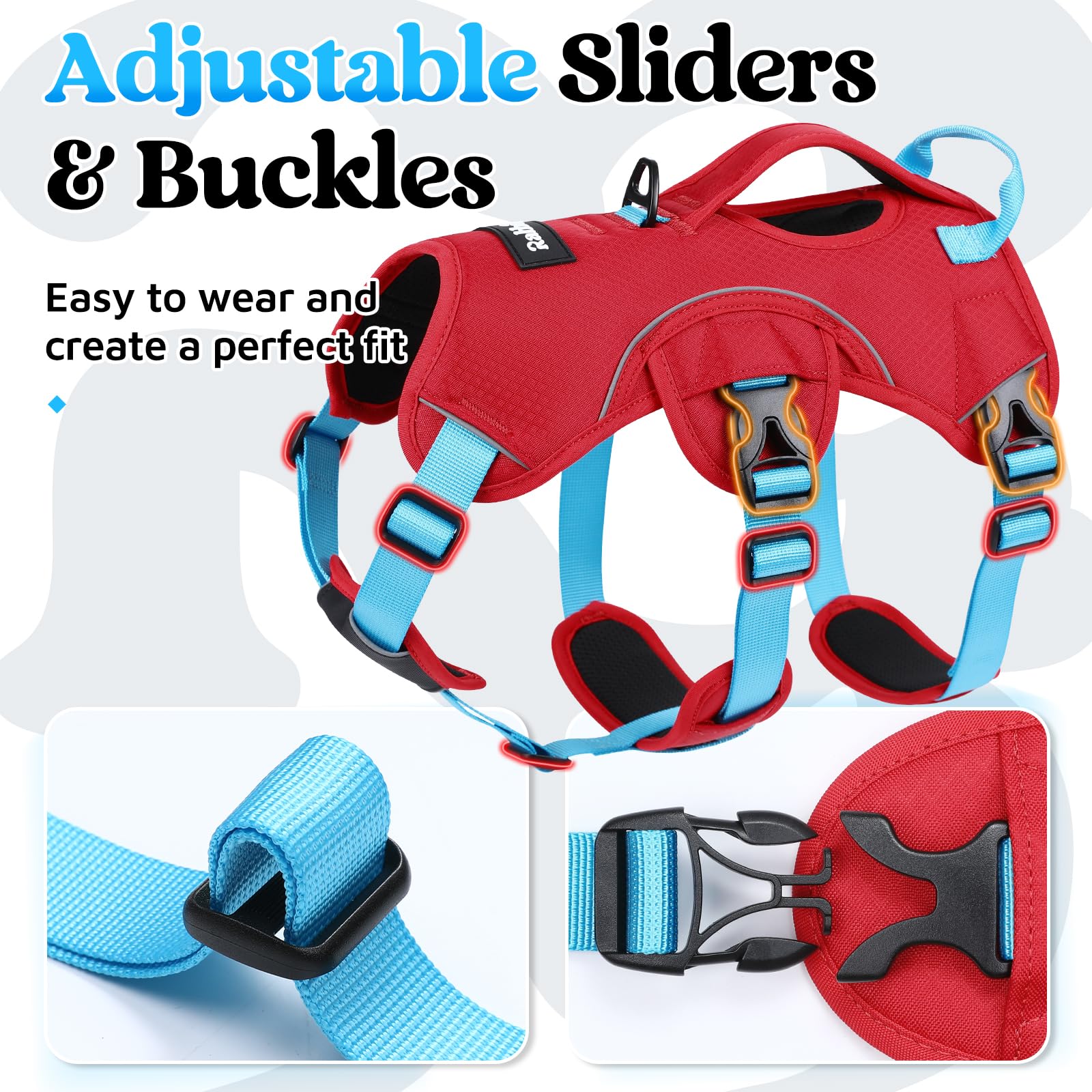 rabbitgoo dog harness close-up of the breathable padded air mesh.