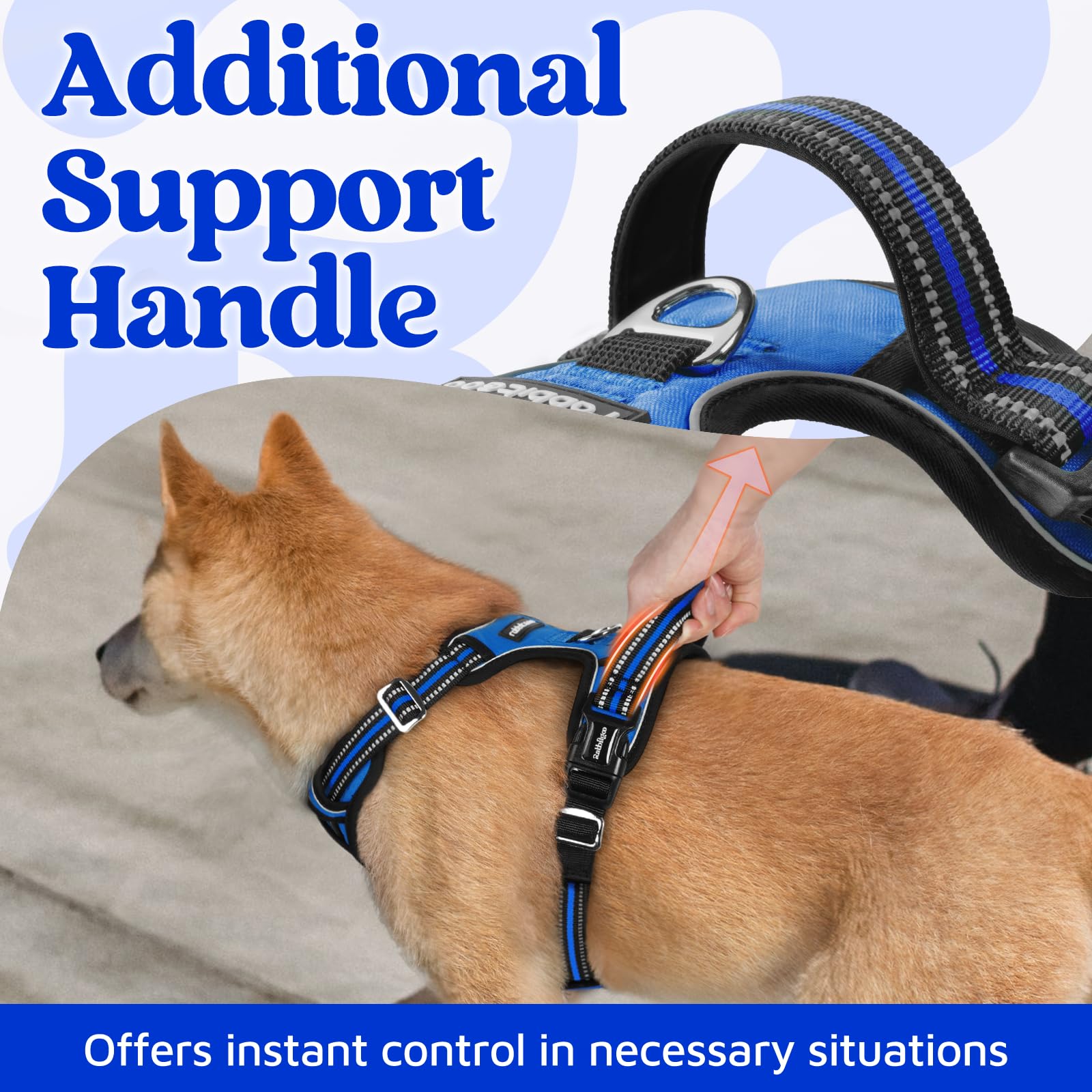 rabbitgoo dog harness air mesh and soft cushioning close-up.