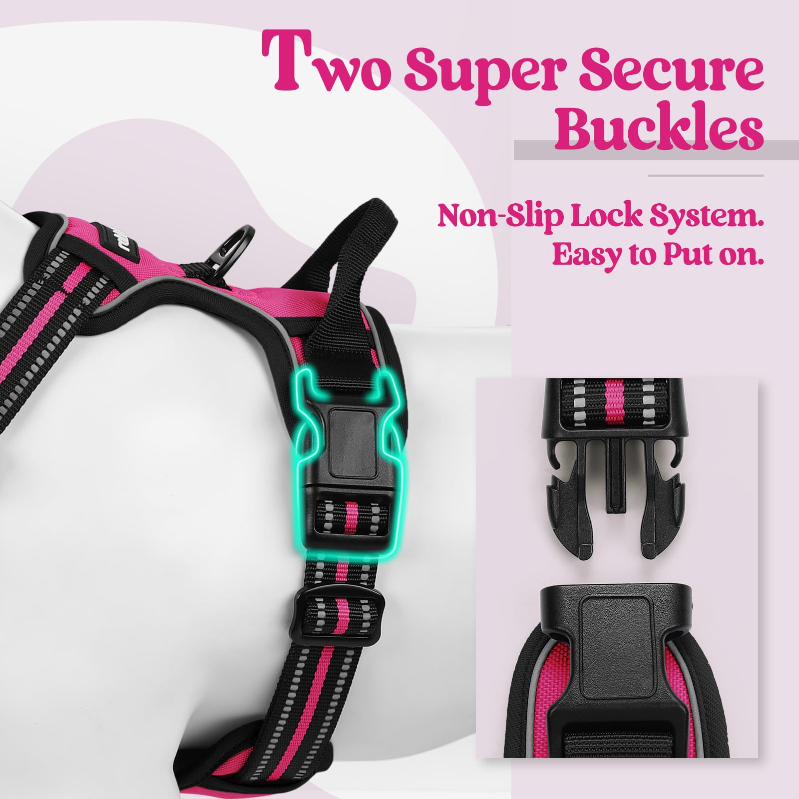rabbitgoo dog harness detail highlighting the breathable mesh fabric.