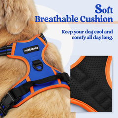 rabbitgoo dog harness front metal leash clip shown in close-up.