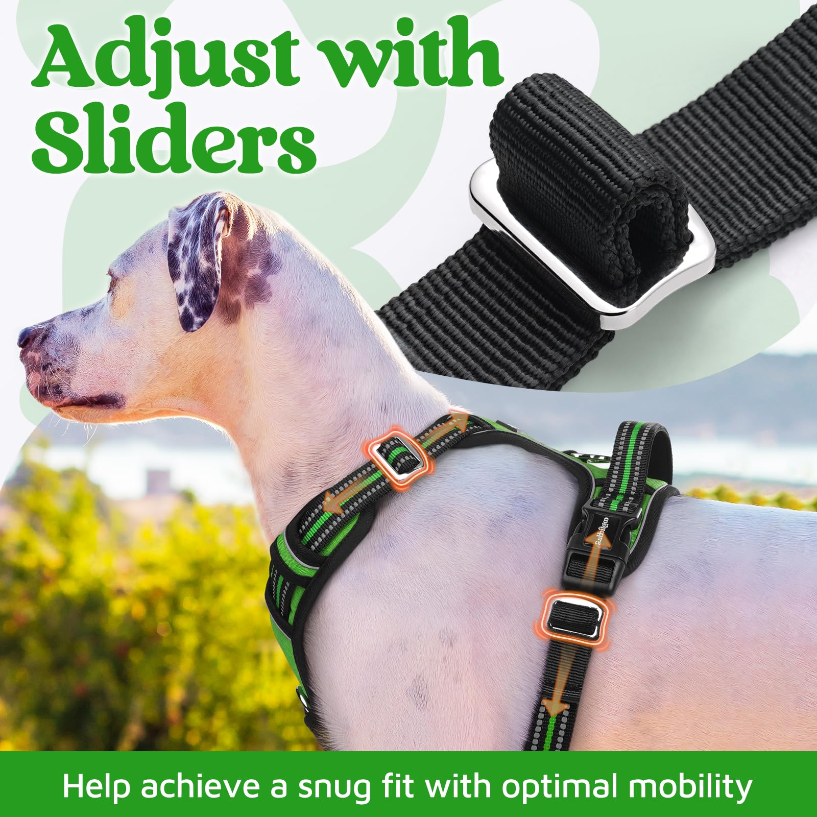 rabbitgoo dog harness front chest leash clip shown in close-up.