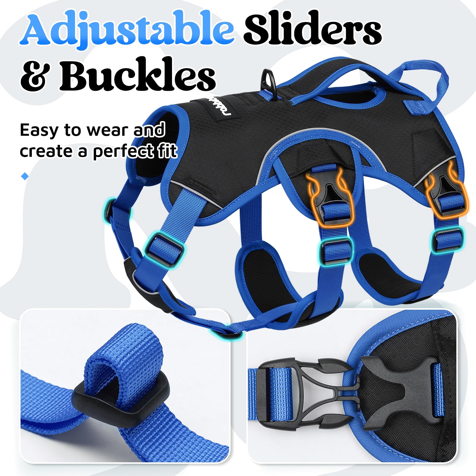 rabbitgoo dog harness with its large padded lift handle in focus.