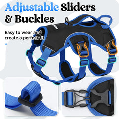 rabbitgoo dog harness with its large padded lift handle in focus.