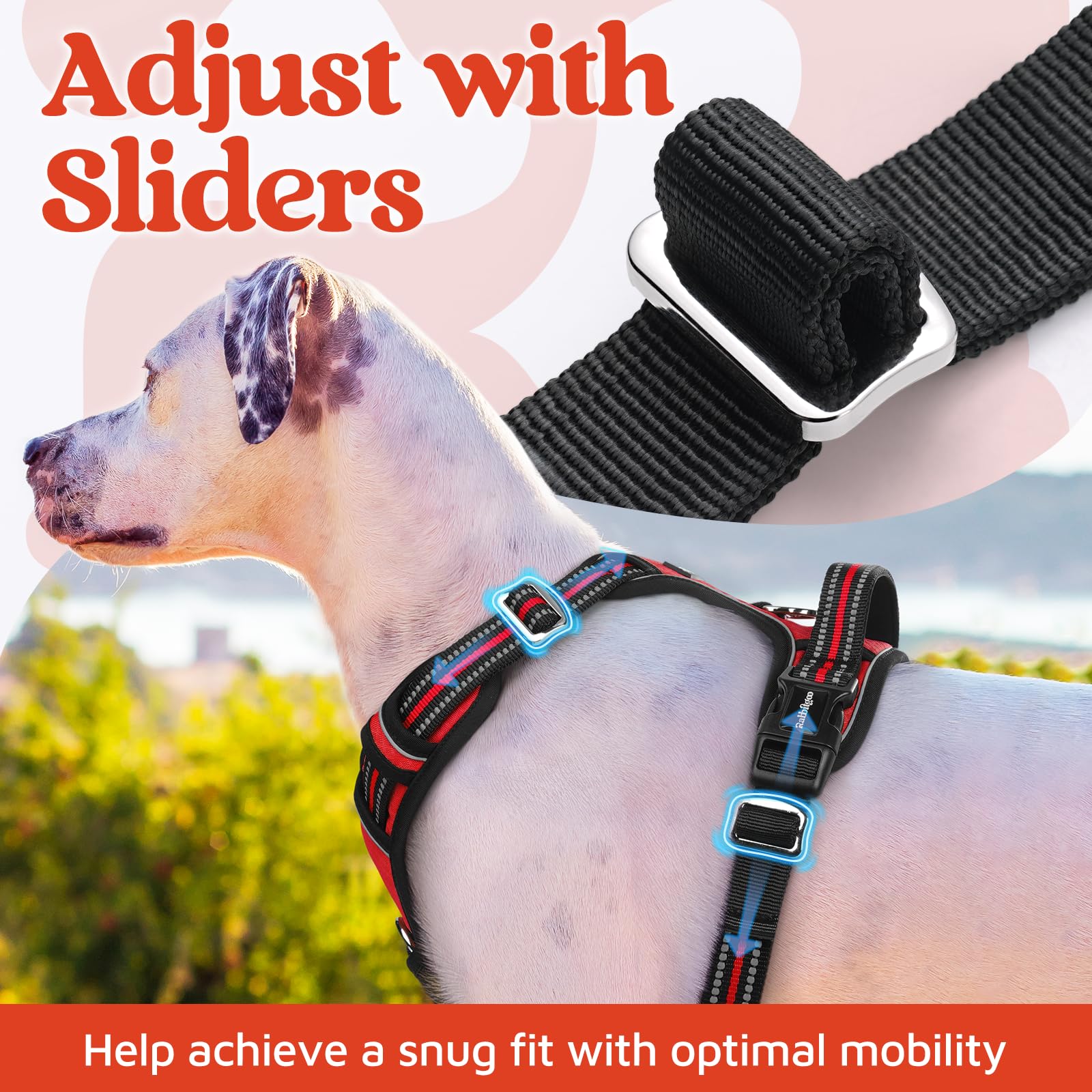 rabbitgoo dog harness red locking button on the neck buckle.