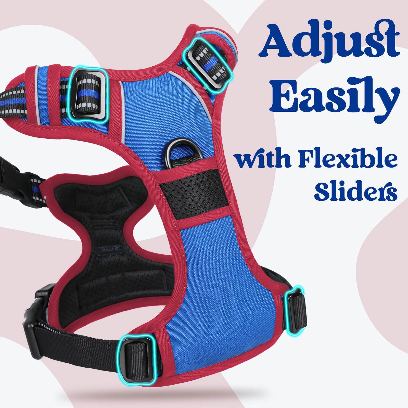 rabbitgoo dog harness with its lockable neck buckle in close-up.