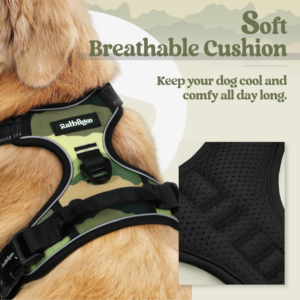 rabbitgoo Dog Harness close-up showing its breathable mesh fabric.