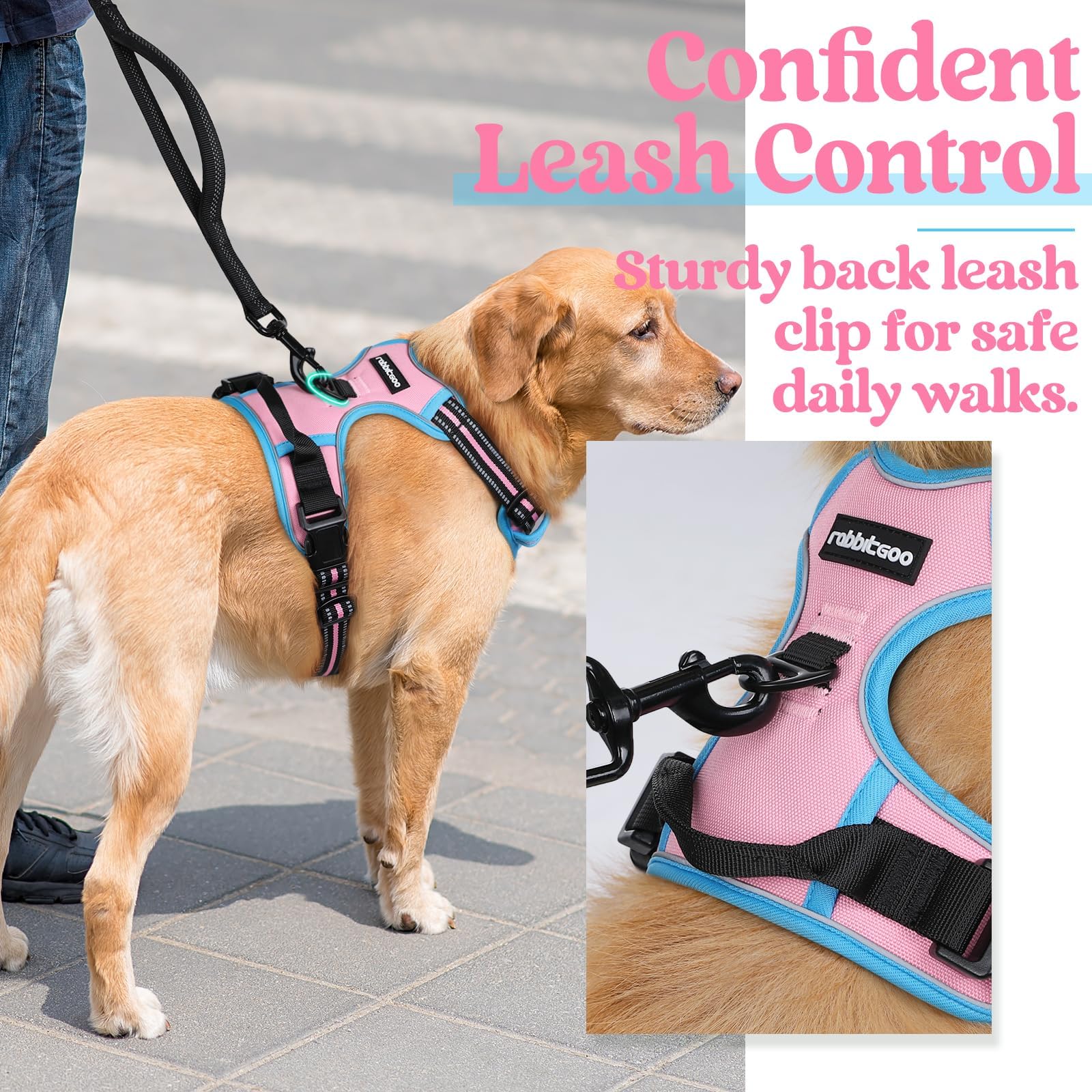 rabbitgoo Dog Harness close-up highlighting the reflective strips.