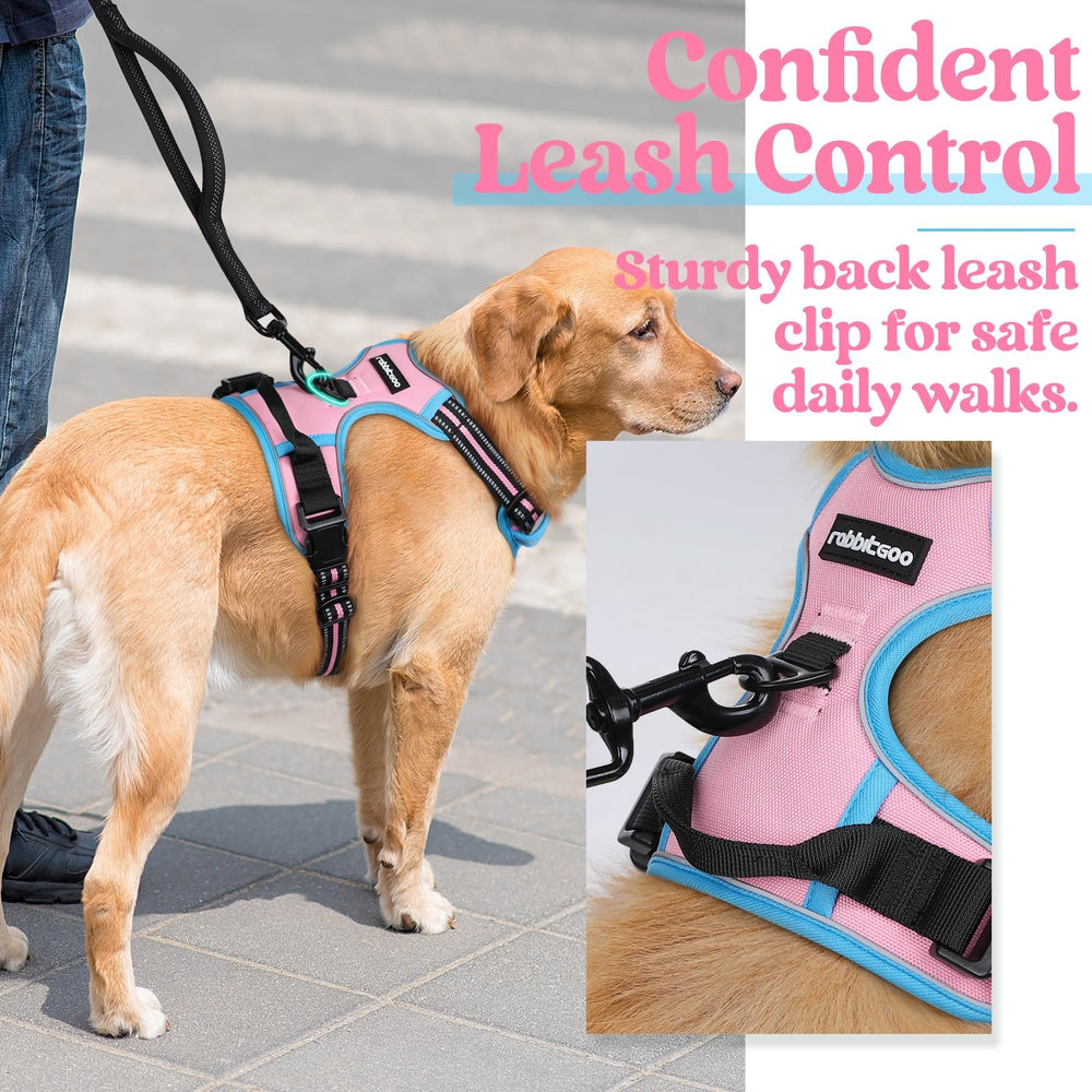 rabbitgoo Dog Harness close-up highlighting the reflective strips.