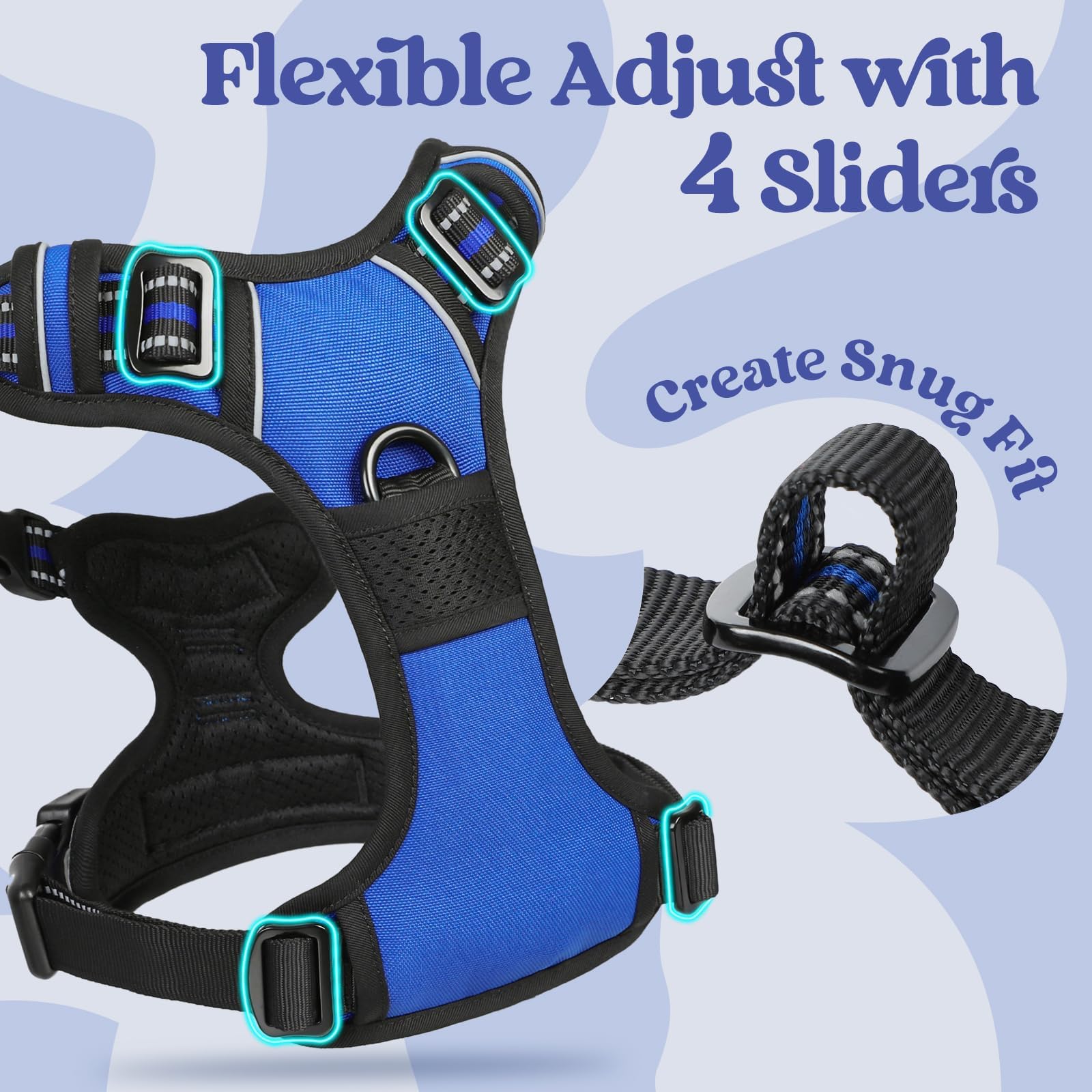rabbitgoo Dog Harness reflective strips shown up close.
