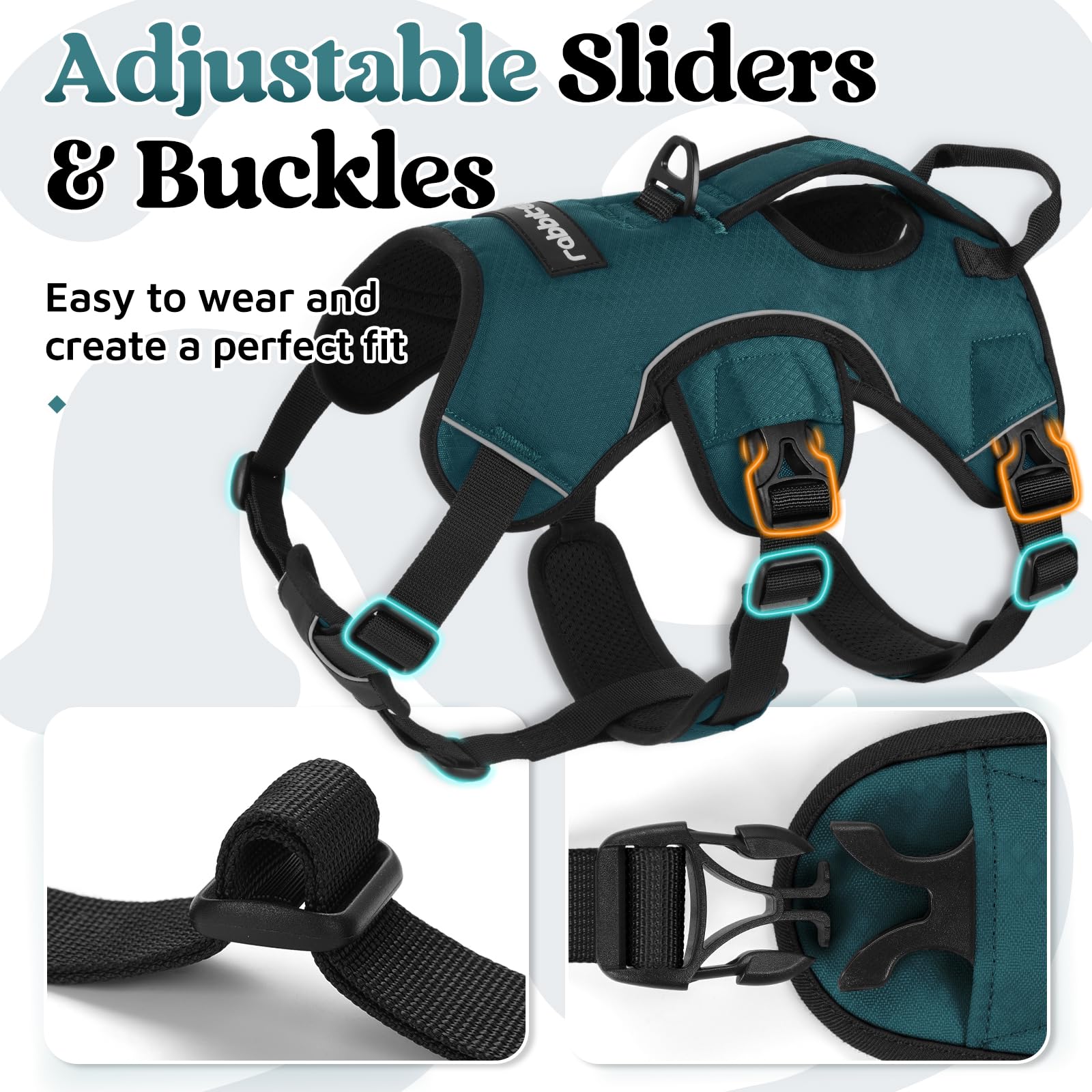rabbitgoo dog harness close-up showing its reflective strips.