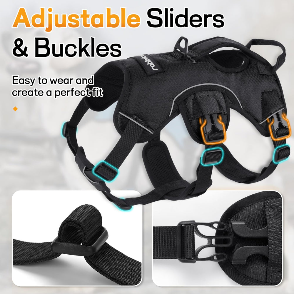 Reflective strips on the rabbitgoo dog harness shown in close-up.