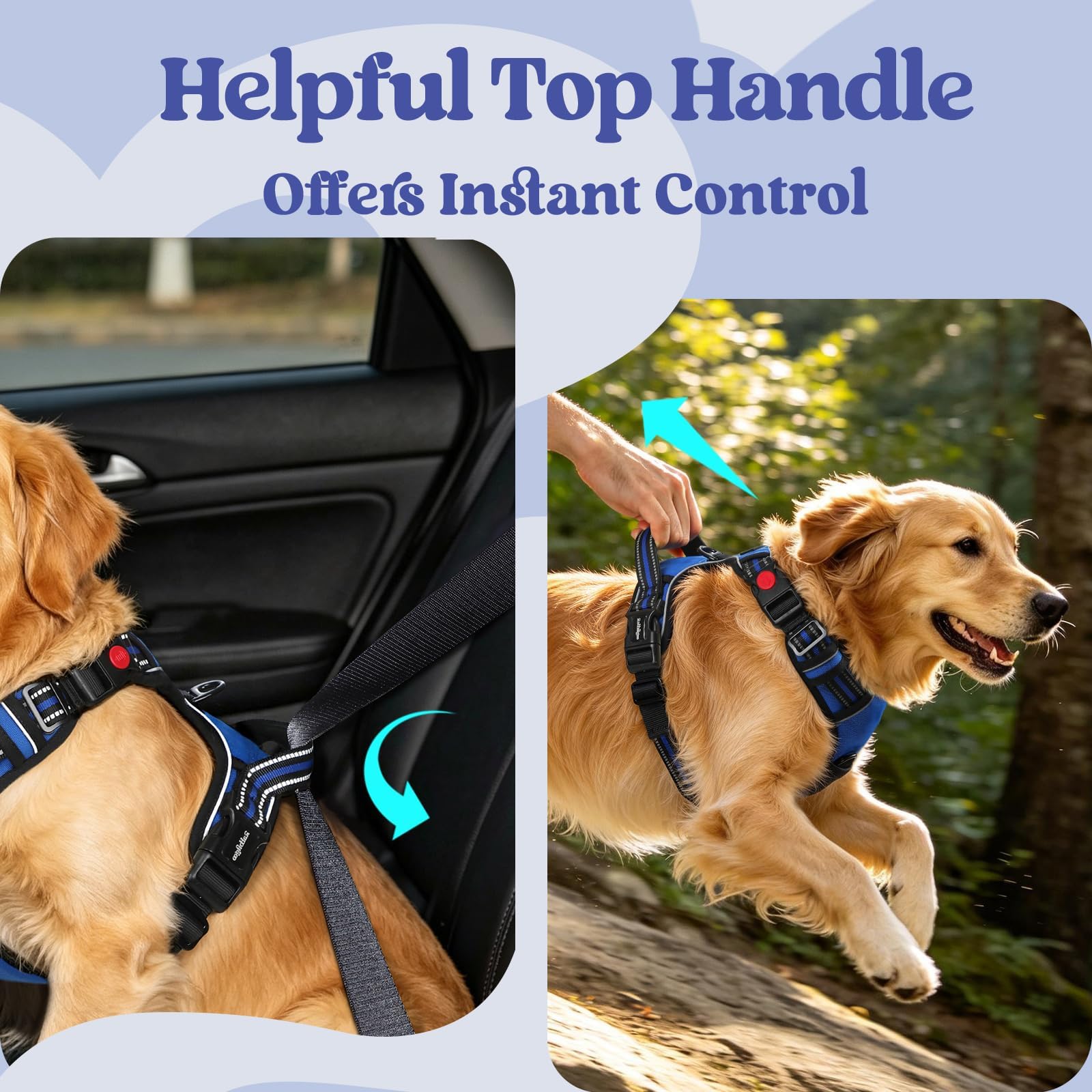 rabbitgoo dog harness top view showing its control handle.