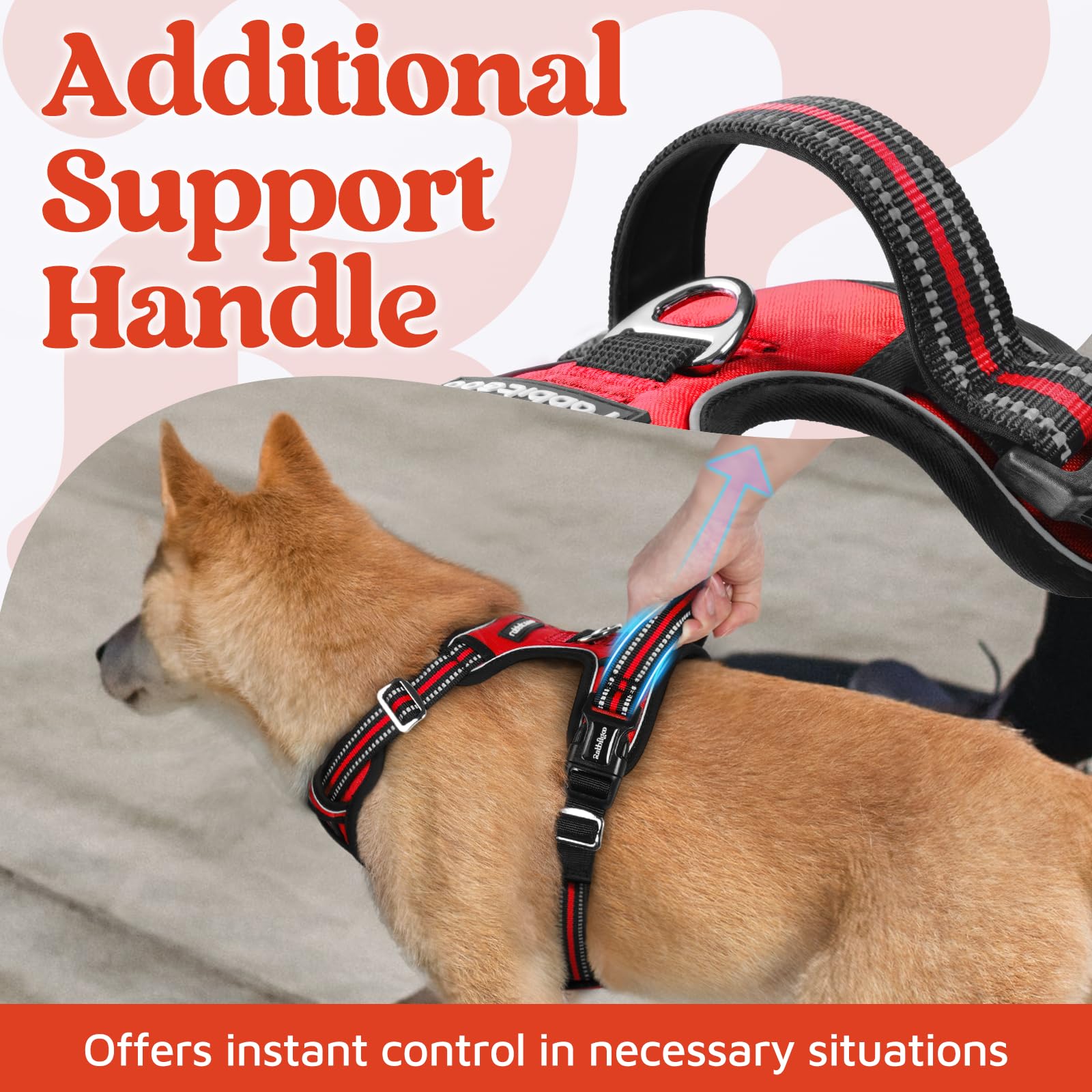 rabbitgoo dog harness widened top handle detail.