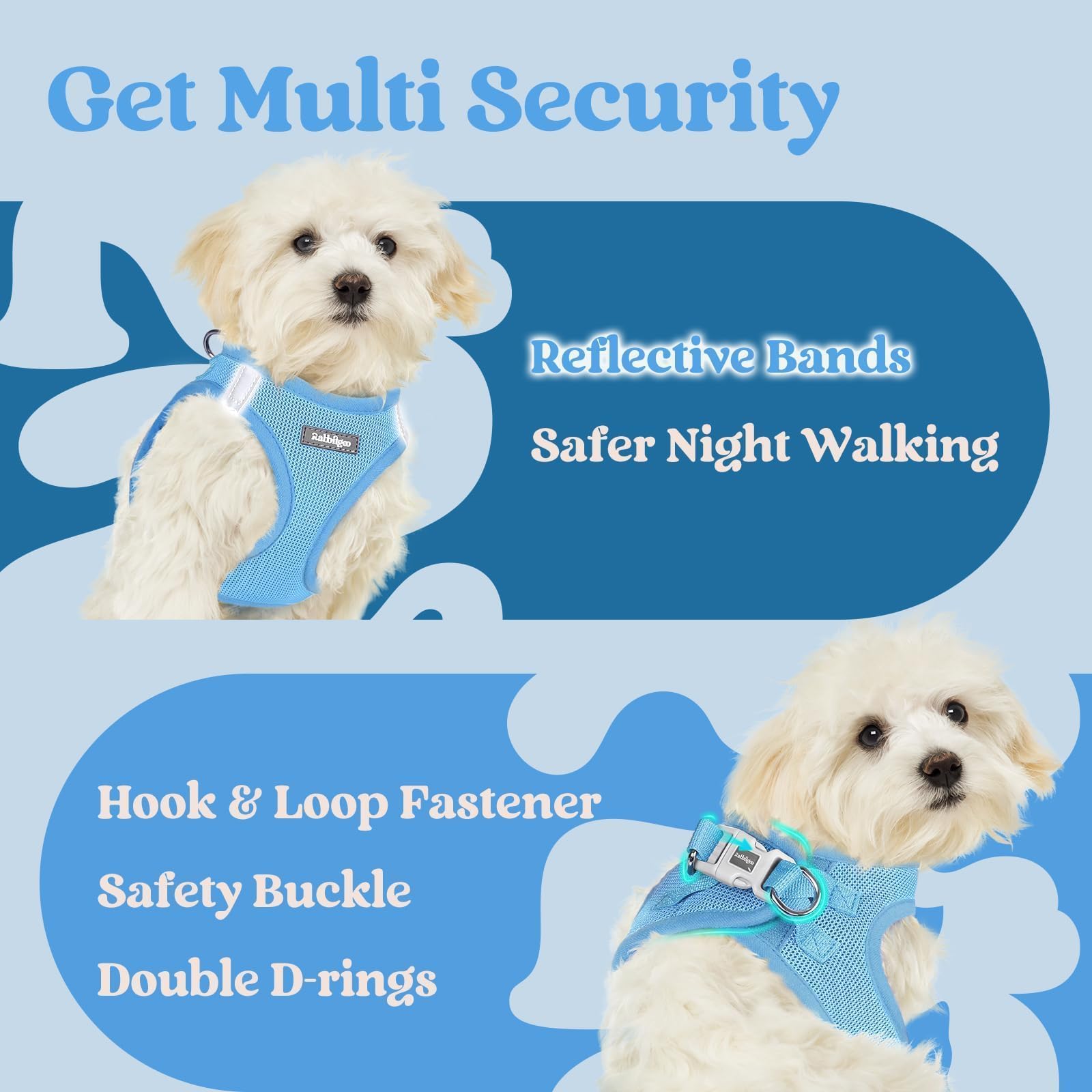 rabbitgoo Step-in Small Dog Harness shown being worn on a walk.