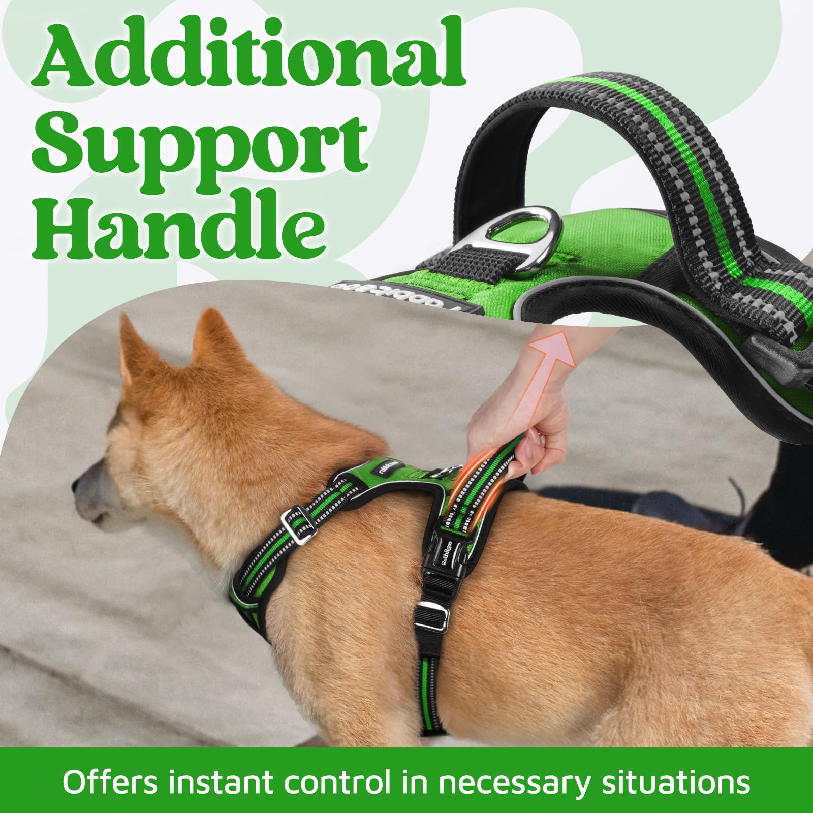 rabbitgoo dog harness detail showing the widened top handle.